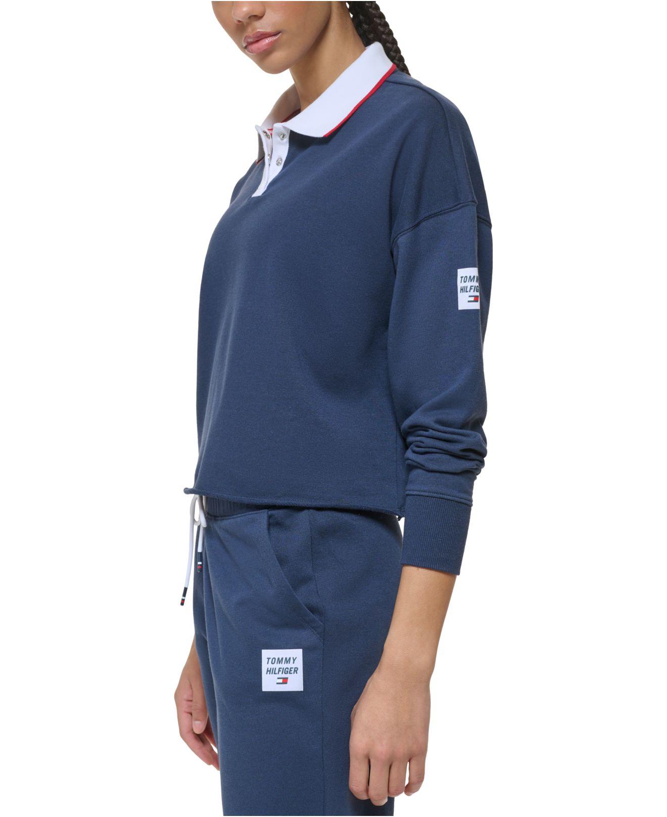 Tommy Hilfiger French Terry Cropped Polo Sweatshirt in Blue | Lyst