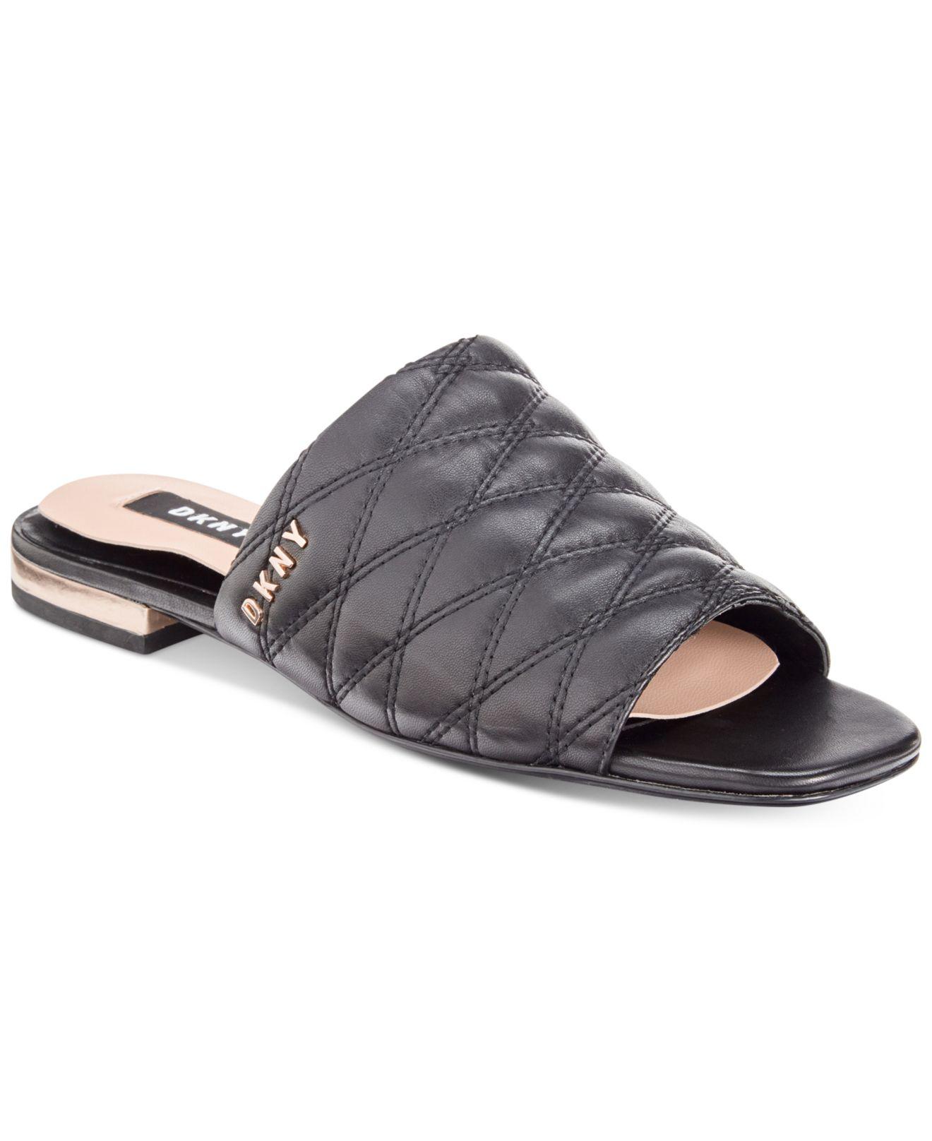 DKNY Leather Roy Flat Sandals in Black - Lyst