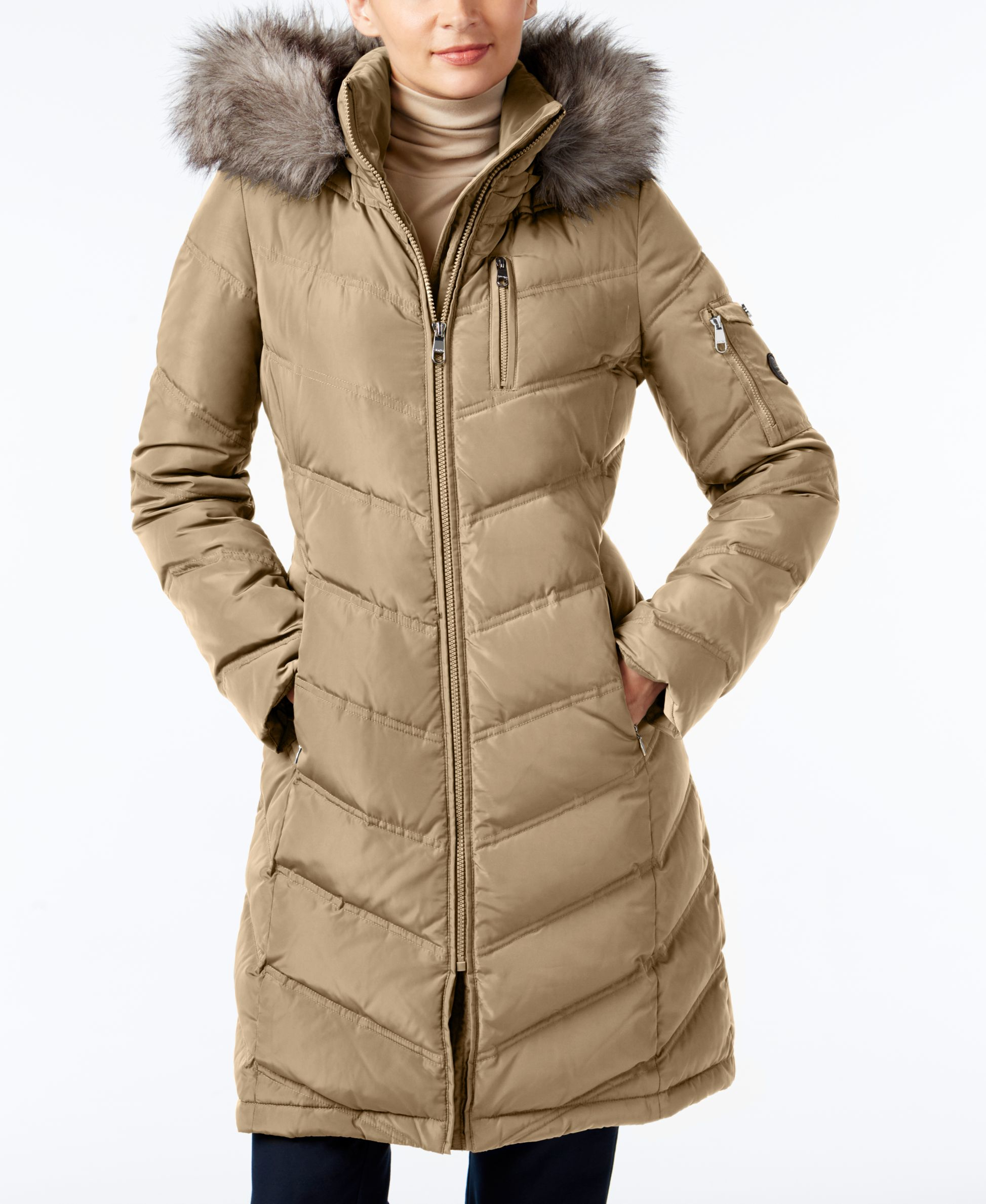 Calvin Klein FauxFurTrim Chevron WaterResistant Puffer Coat in