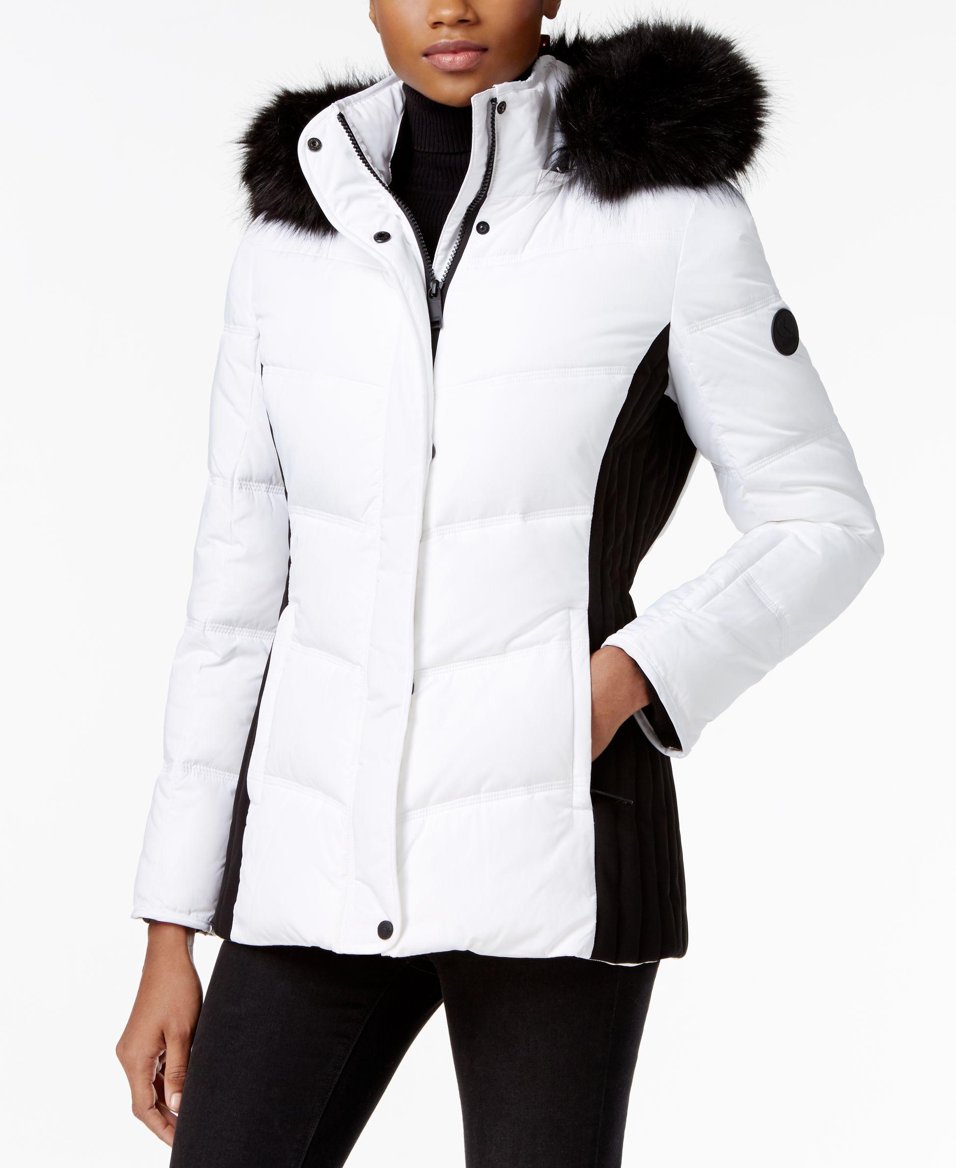 calvin klein white faux fur jacket