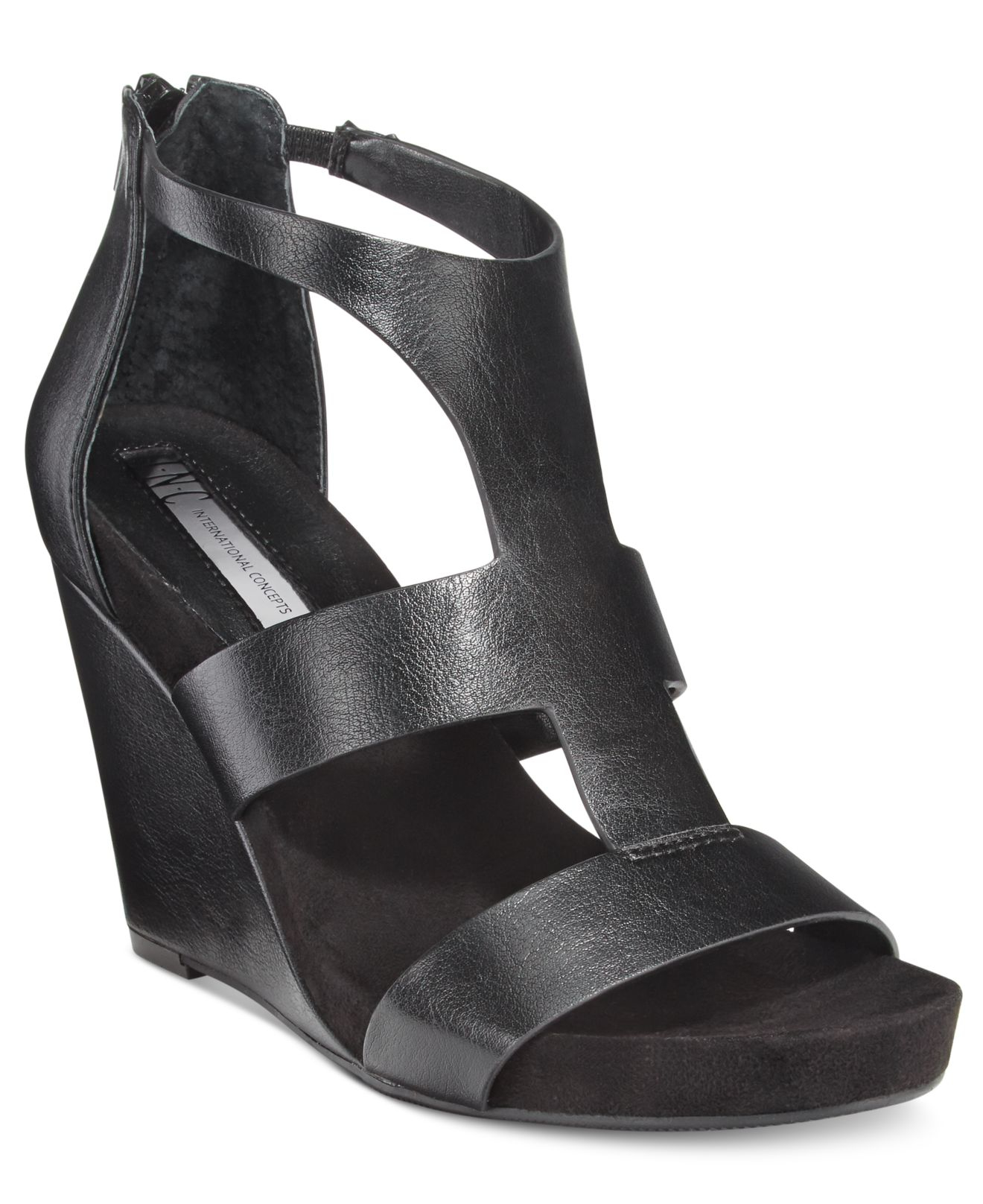 black satin wedge sandals