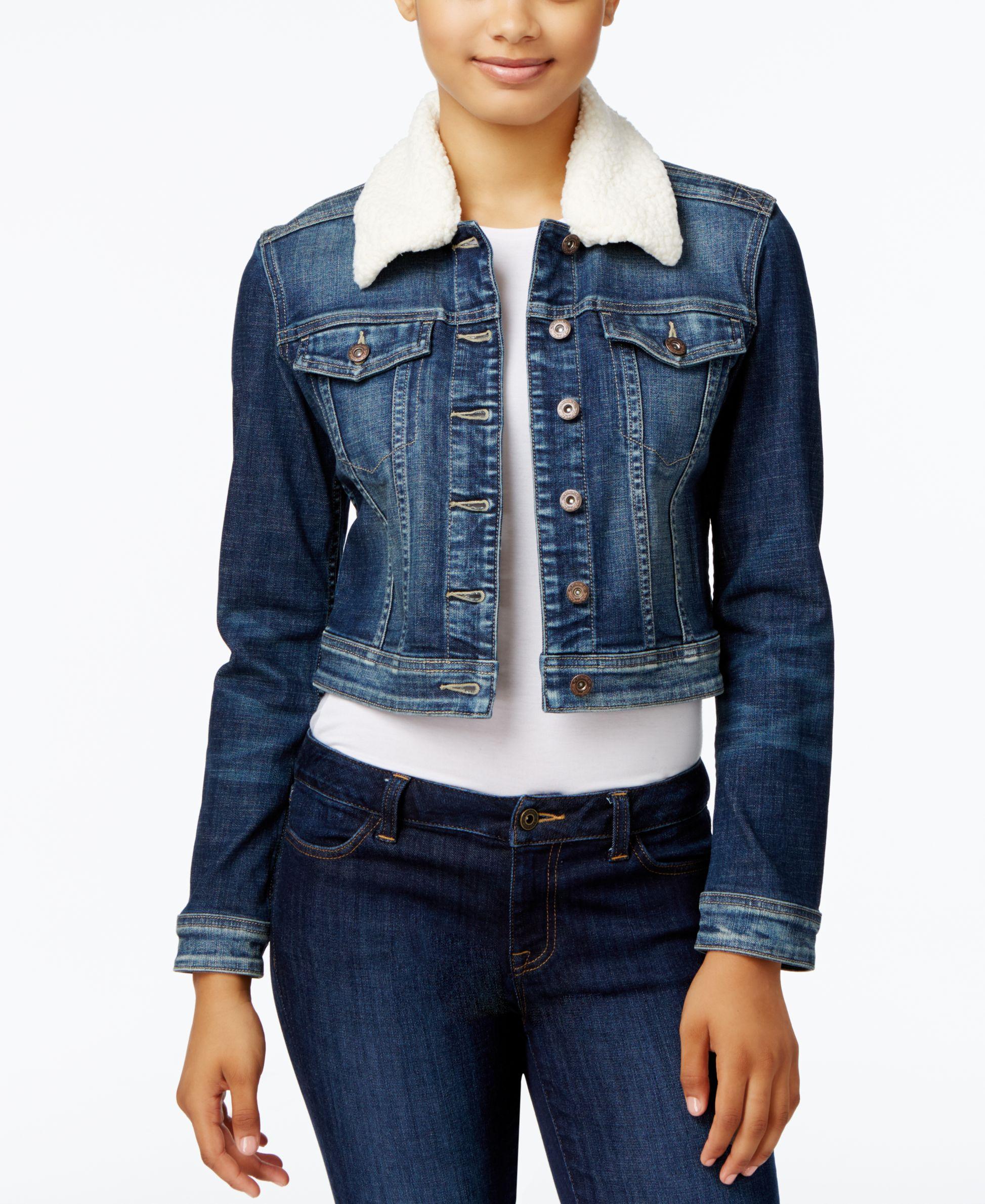 Lee Platinum Faux-sherpa-collar Denim Jacket in Blue - Lyst