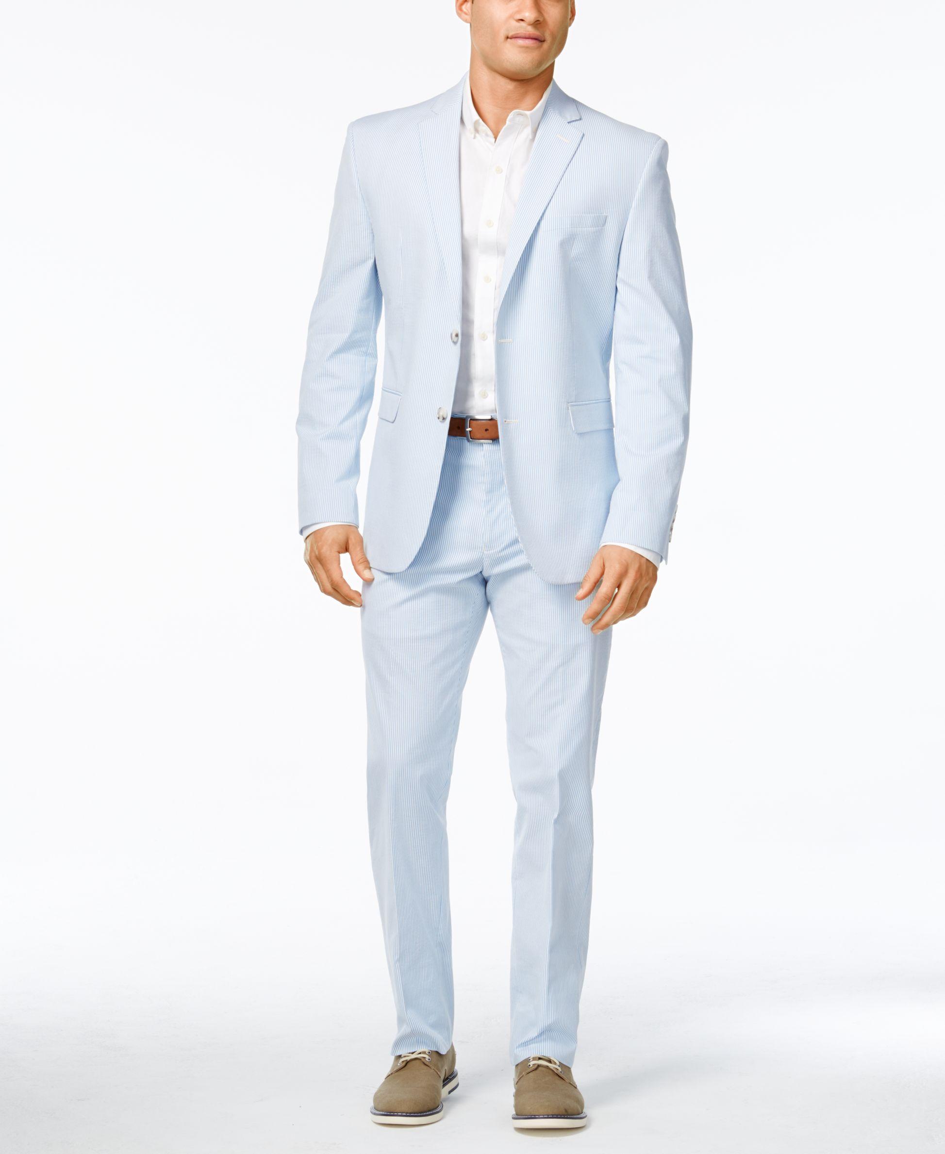 Perry Ellis Portfolio Men's Slim-fit Light Blue Seersucker Suit for Men |  Lyst