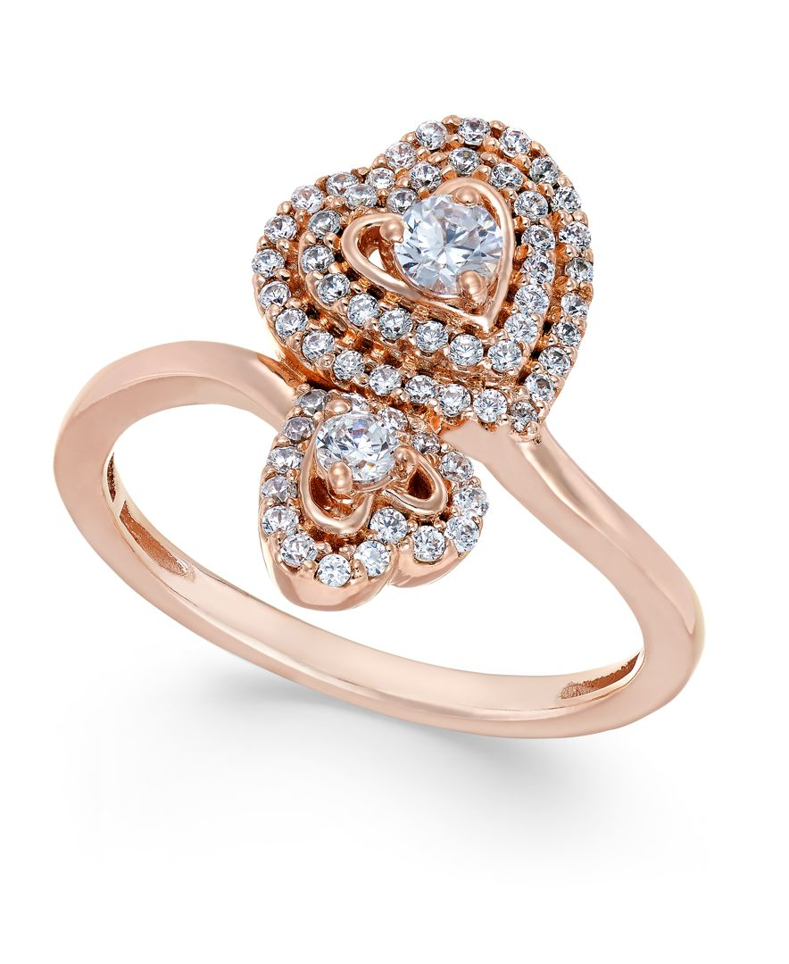 Macy's Diamond Double Heart Ring (1/2 Ct. T.w.) In 14k Rose Gold in
