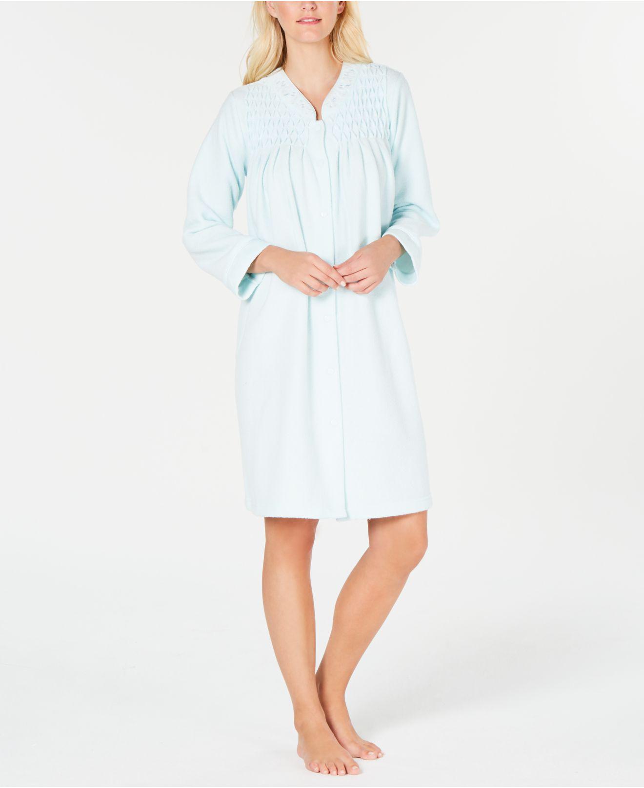 Download Miss Elaine Fleece Smocked Brushed-back Terry Short Snap ...