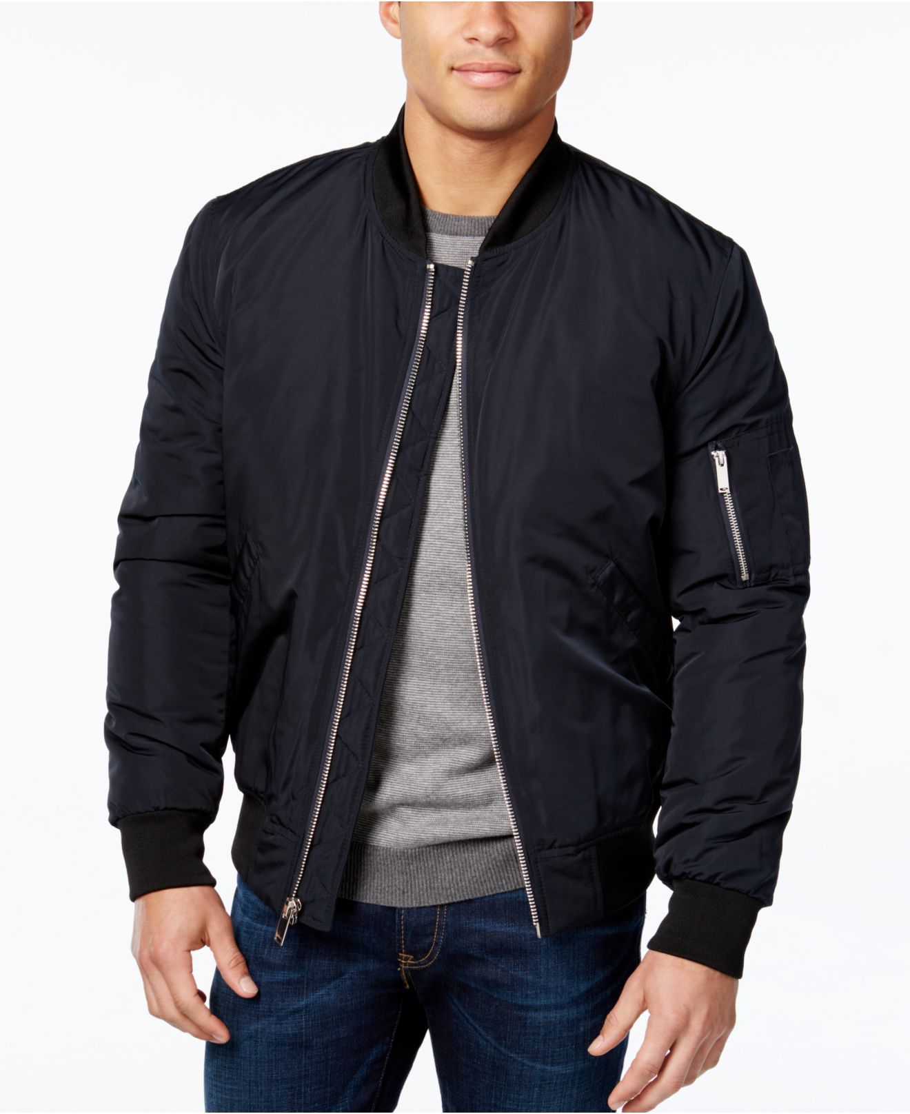 Vince Camuto Synthetic Men's Lined Bomber Jacket in Navy (Black) for ...