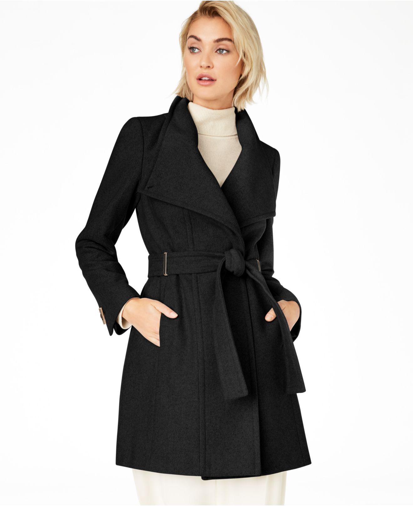 Calvin Klein Wool Petite Belted Toggle Wrap Coat in Black - Save 51% - Lyst
