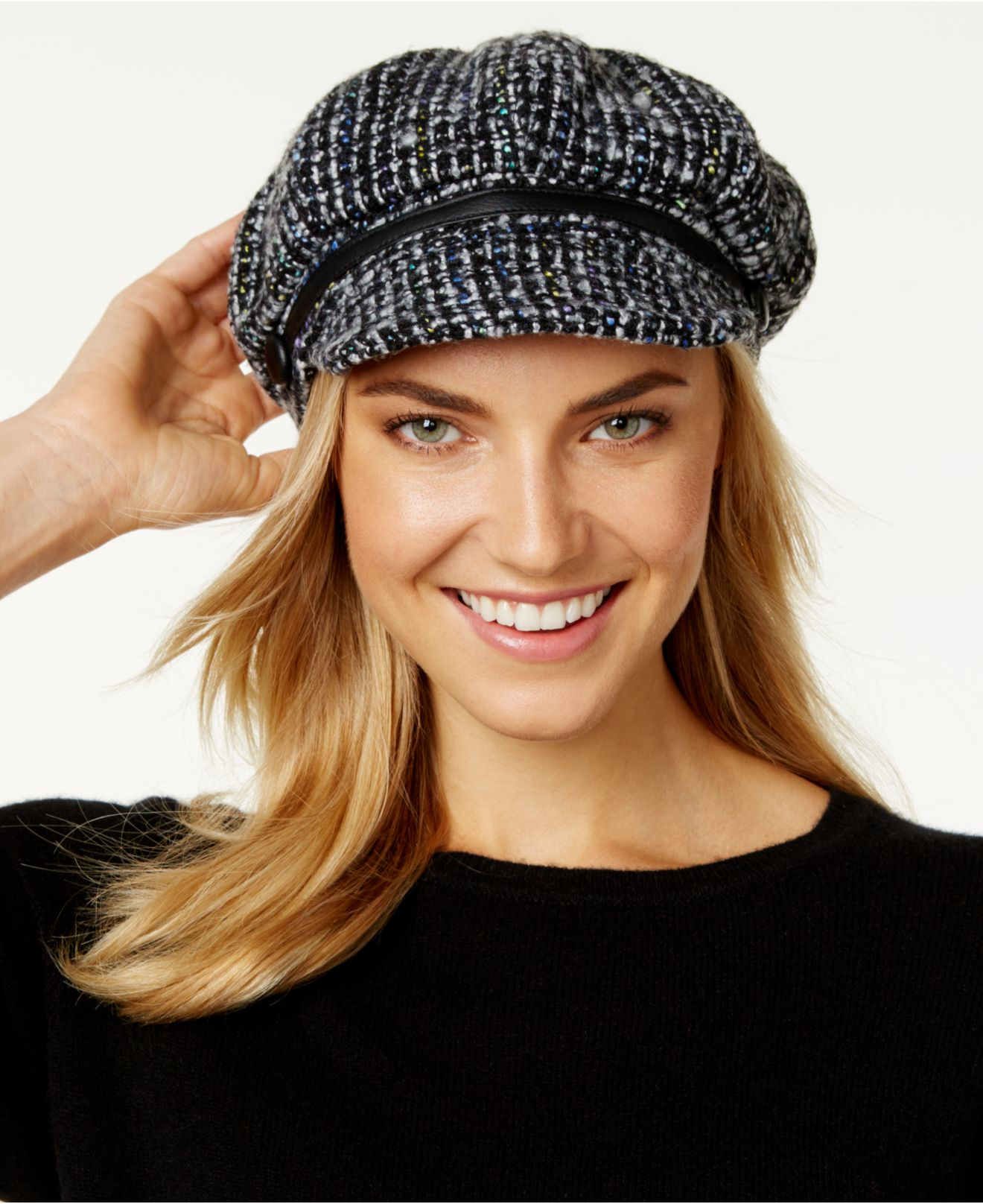 Nine west Speckled Bouclé Newsboy Cap in Black Lyst