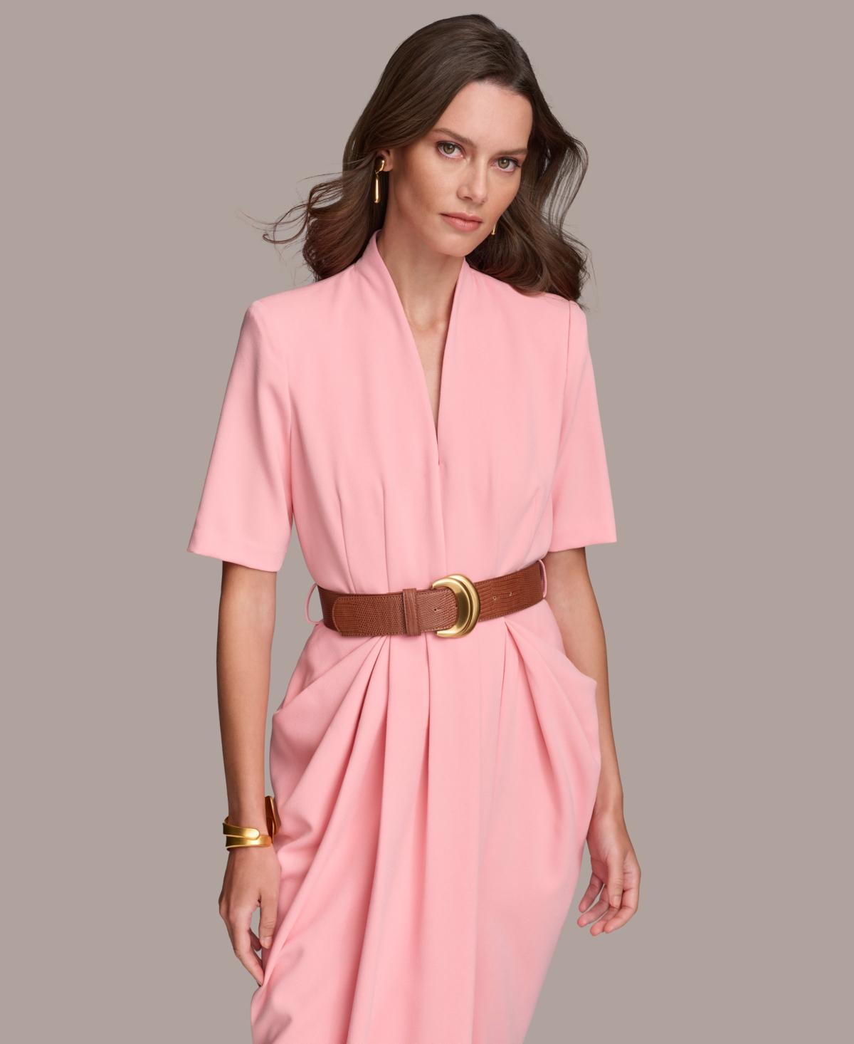【Donna Karan New York】V-Neck Belted Short-Sleeve Dress Donna Karan Donna Karan V-neck Belted Short-sleeve Dress in