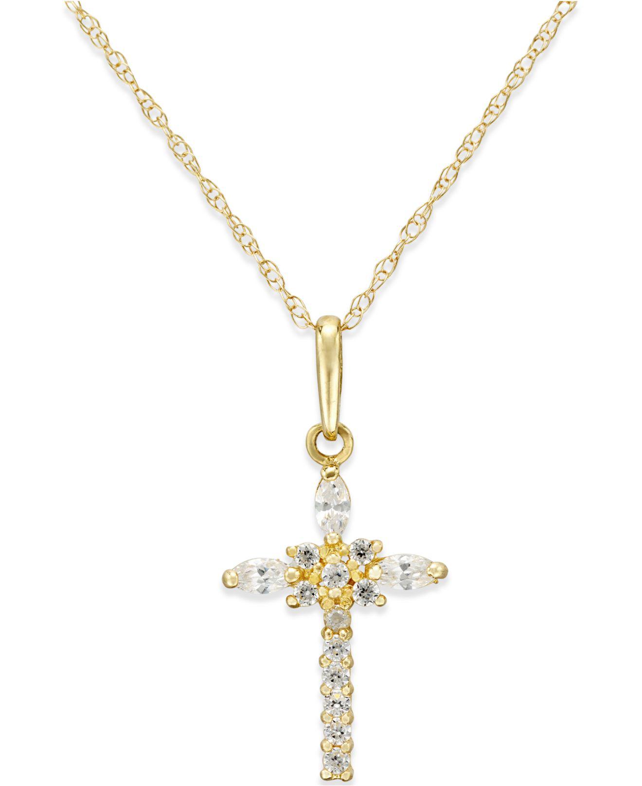 Macy's Cubic Zirconia Cross Necklace In 10k Gold in Metallic Lyst