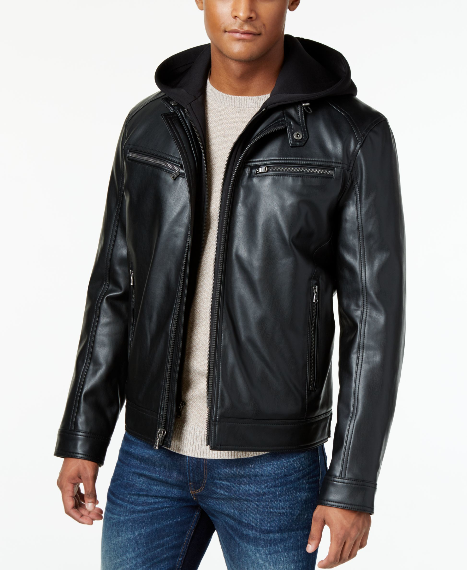 Michael kors Michael Faux-leather Neoprene-hood Bomber Jacket in Black ...