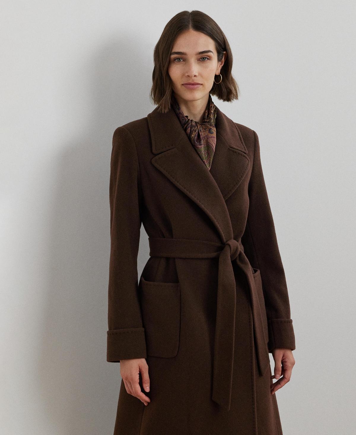 Ralph Lauren Wool-blend Belted Wrap Coat in Brown | Lyst