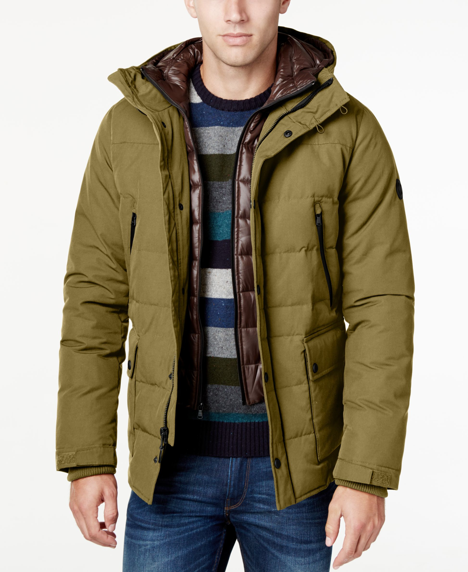 Michael Kors Cotton Michael Men's Hooded Puffer Coat With Attached Bib ...