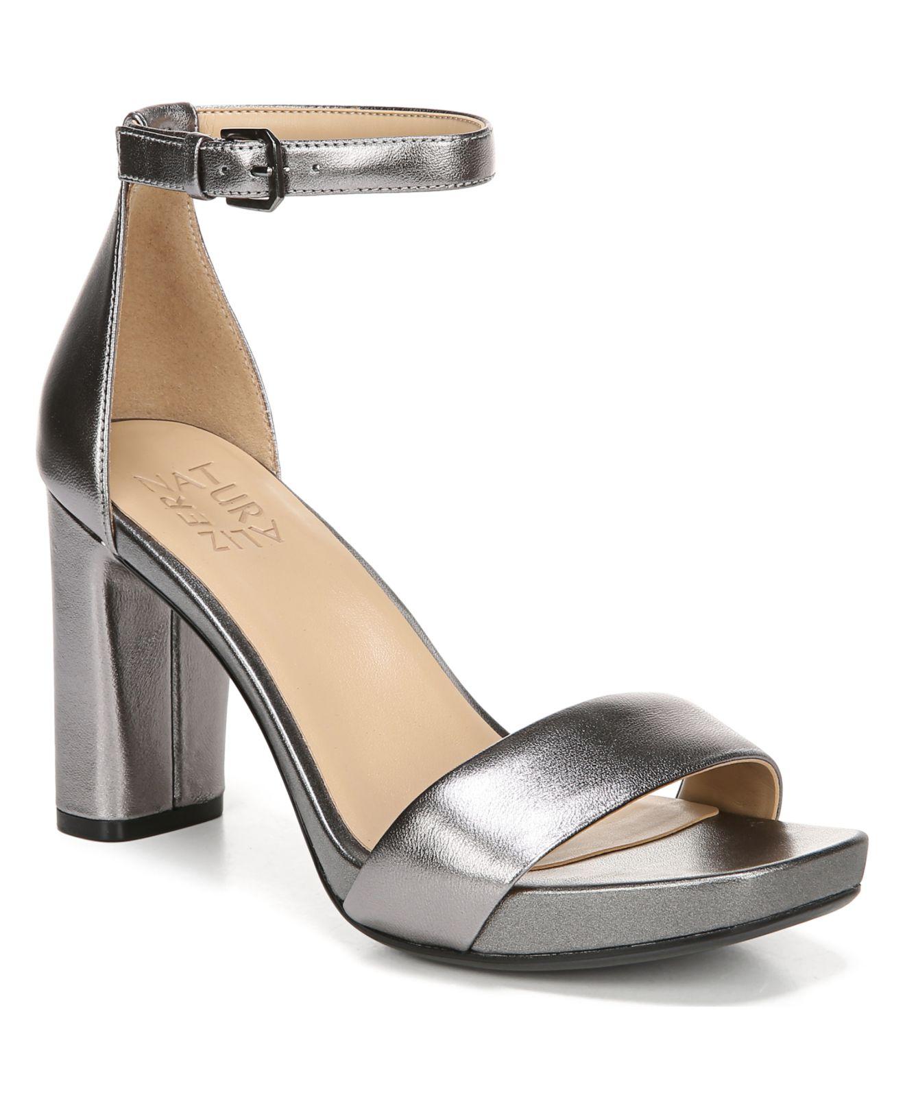 Naturalizer Leather Joy Dress Ankle Strap Sandals in Pewter Metallic