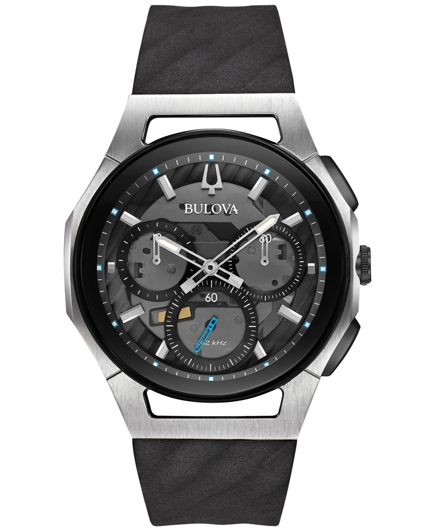 Bulova Men's Chronograph Curv Black Rubber Strap Watch 44mm 98a161 in