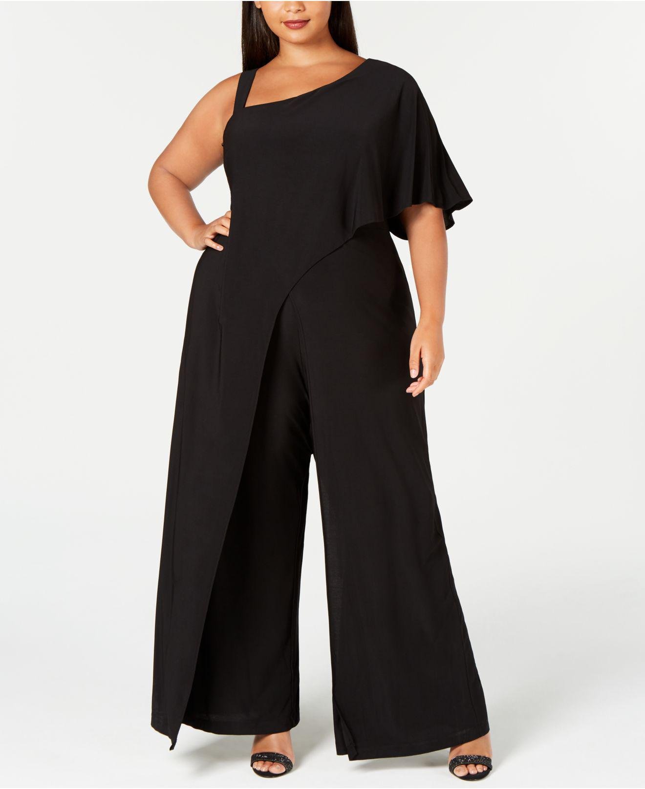 R & M Richards Synthetic Plus Size One-shoulder Jumpsuit in Black - Lyst