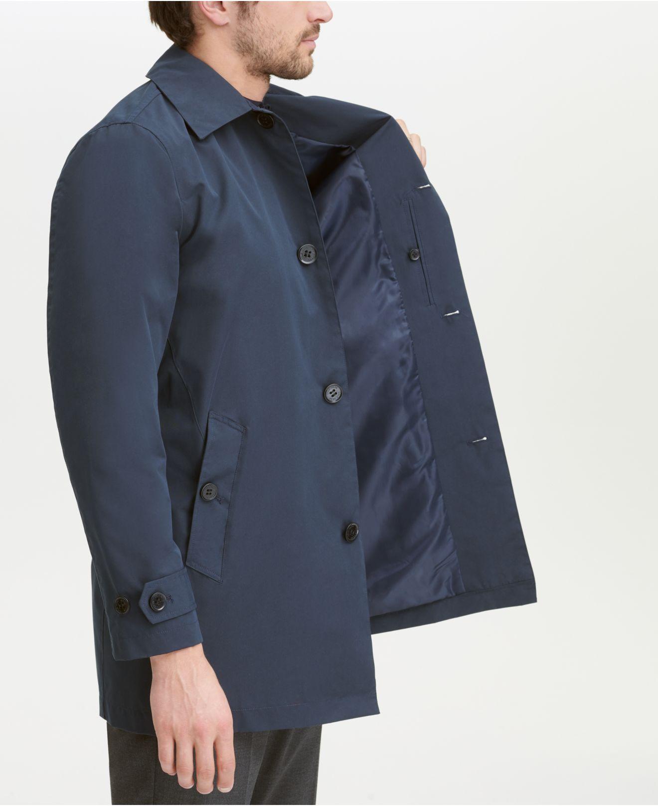 Cole Haan Synthetic Button-front Water Resistant Rain Coat in Navy ...