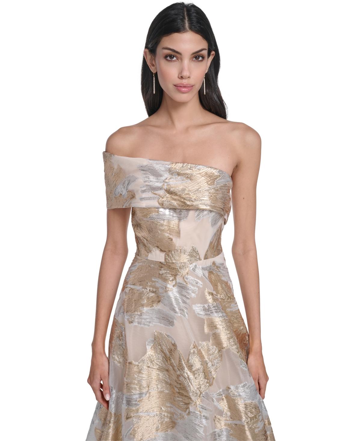 eliza j dresses one shoulder Eliza J Metallic Knit One Shoulder Gown