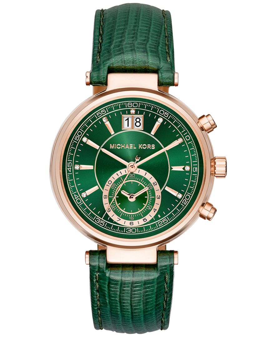 Michael Kors Chronograph Sawyer Green Leather Strap Watch Mk2581 - Lyst