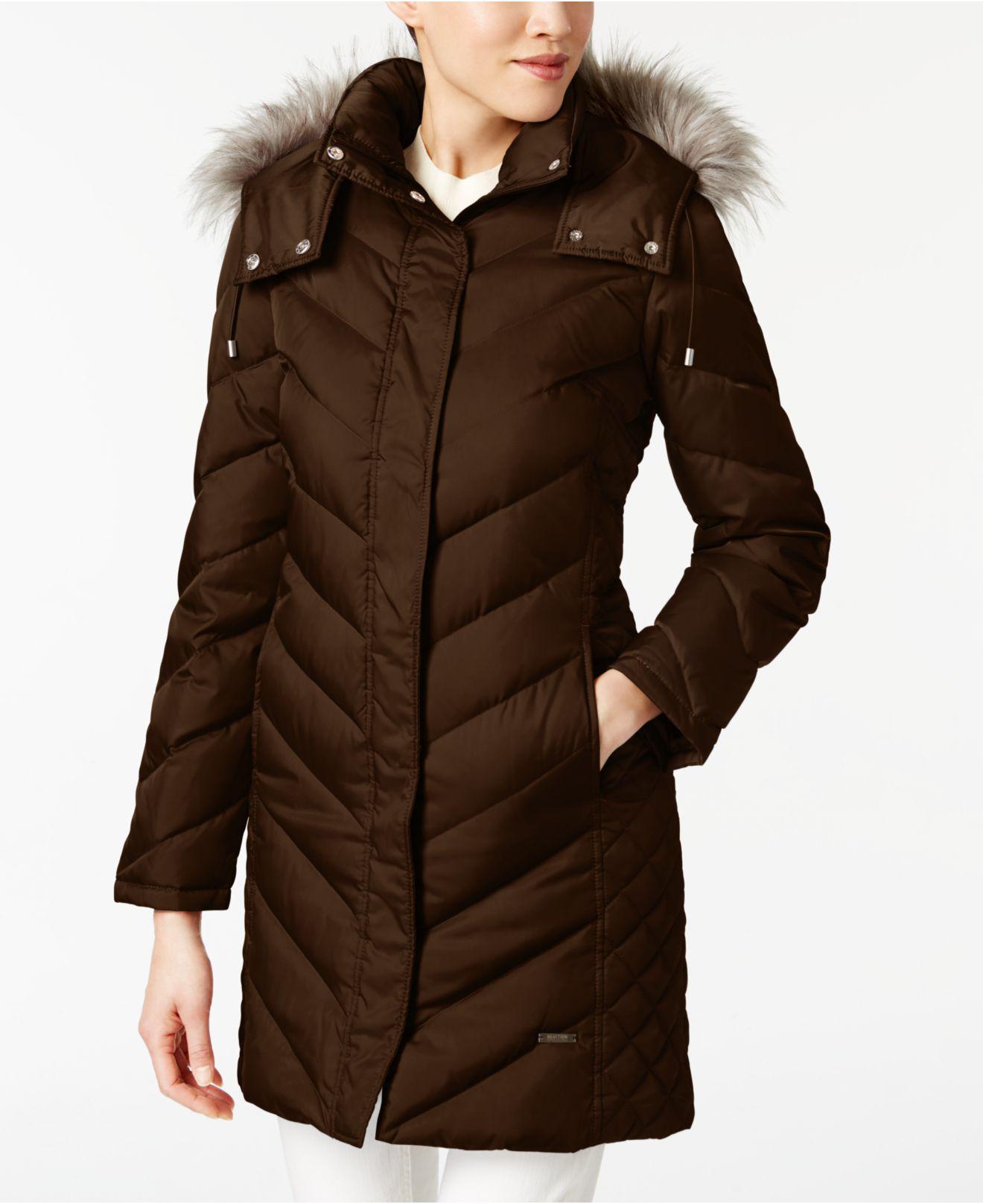 kenneth cole down faux fur collar & hood coat