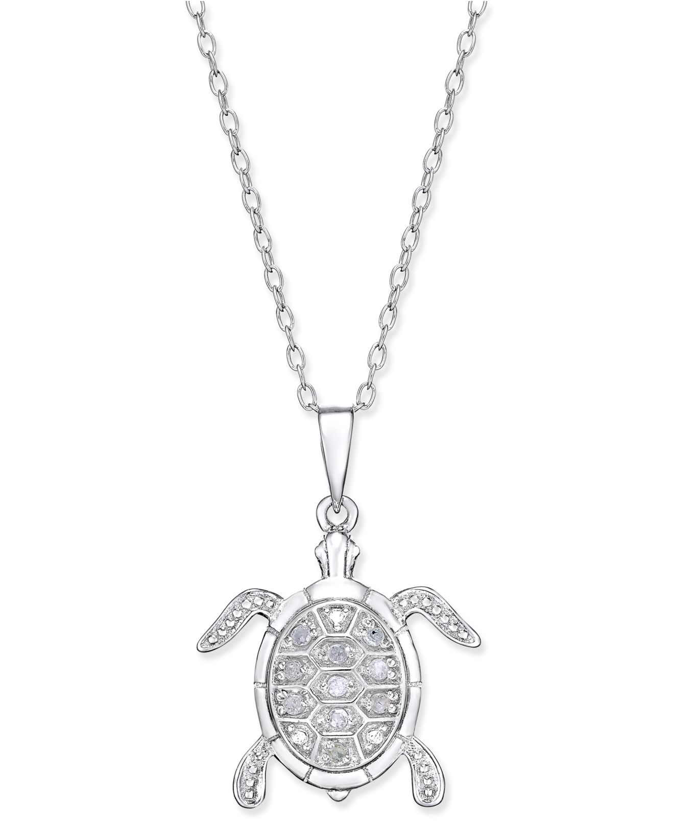 Macy's Diamond Turtle Pendant Necklace (1/10 Ct. T.w.) In Sterling