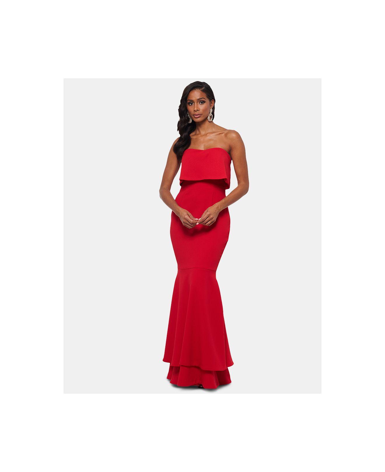xscape strapless popover evening gown