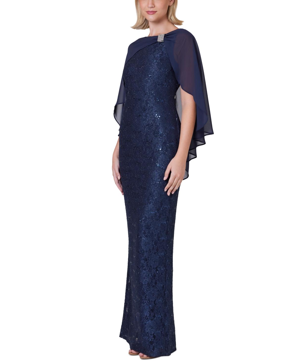 Jessica Howard Petite Embellished Capelet Gown in Blue Lyst