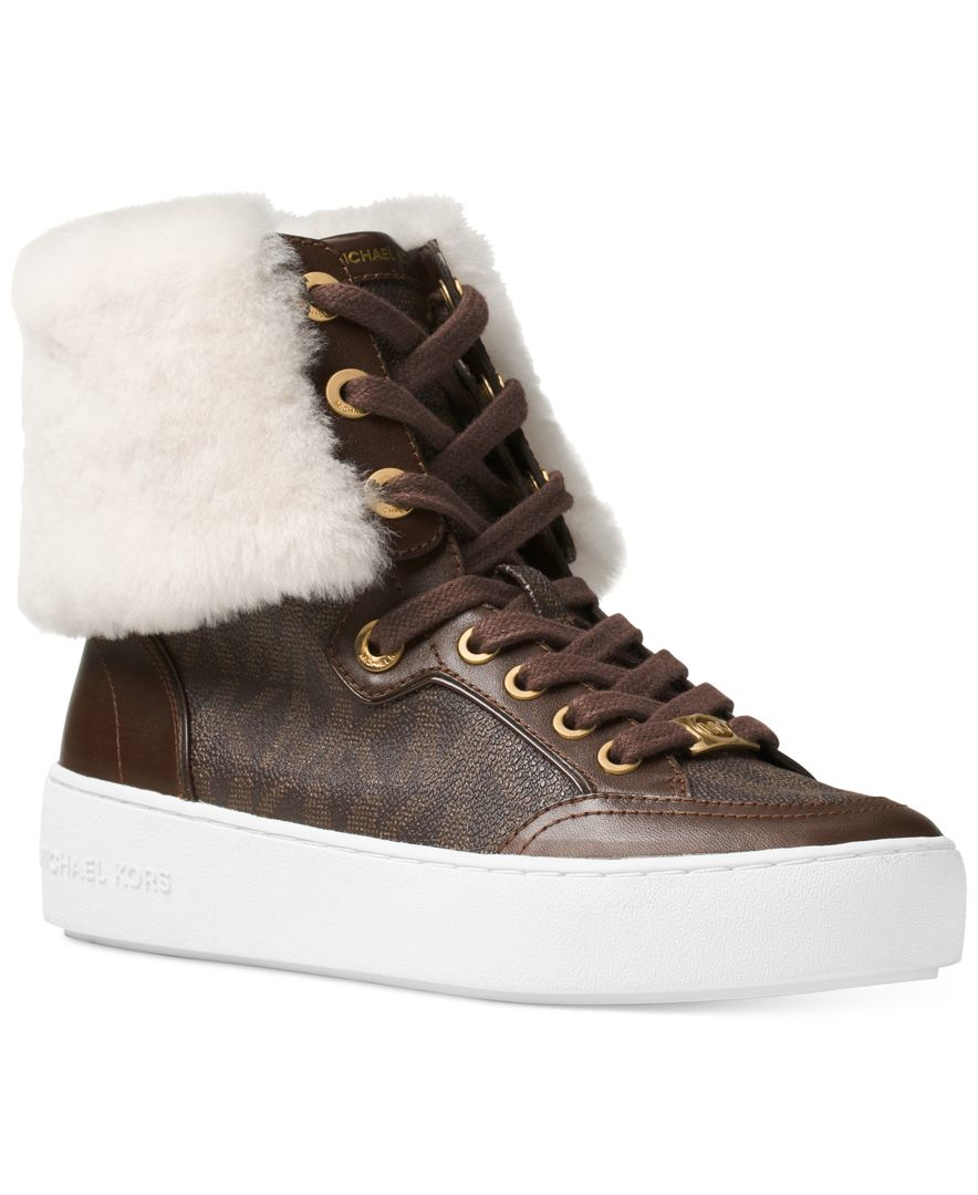Michael Kors Fur Michael Poppy High-top Sneakers in Brown - Lyst