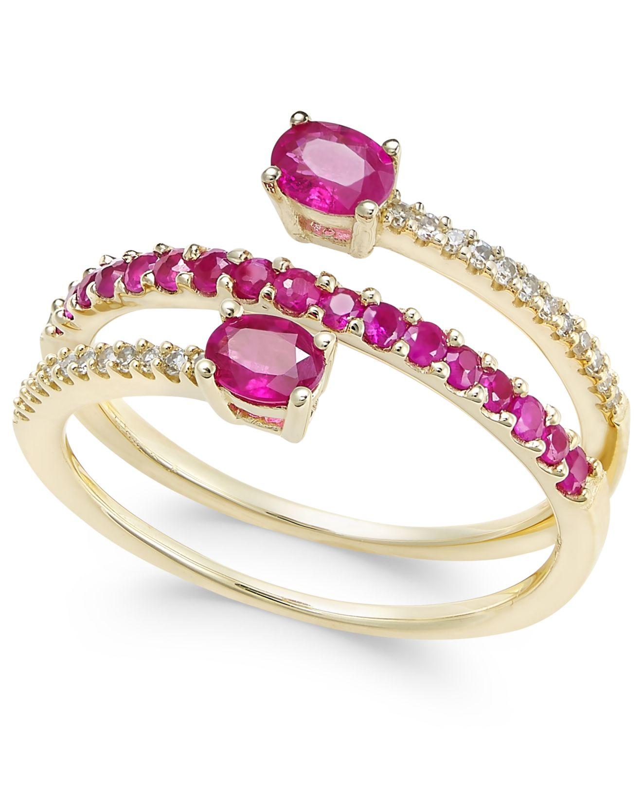 Macy&#39;s Certified Ruby (3/4 Ct. T.w.) And Diamond (1/10 Ct. T.w.) Coil Ring In 14k Gold in Red - Lyst