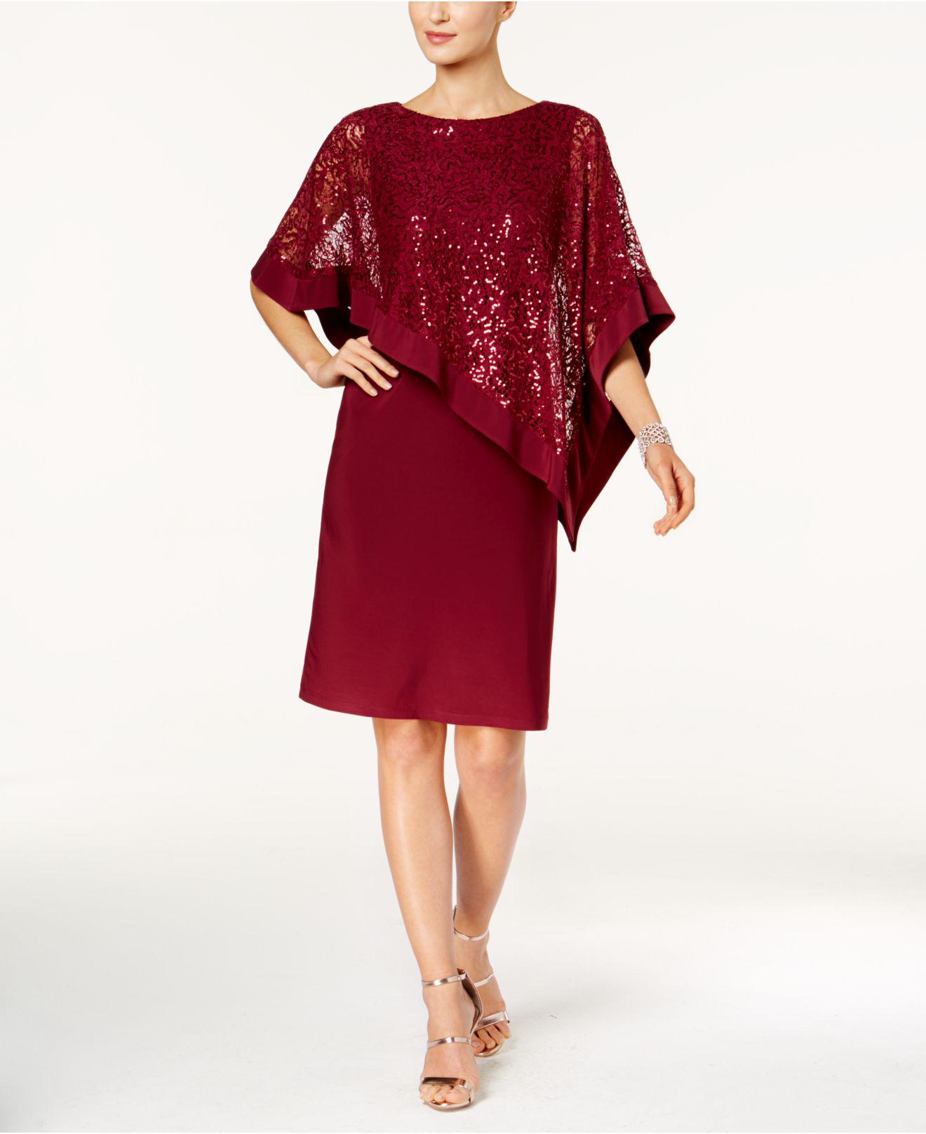 r & m richards sequined cape sheath dress