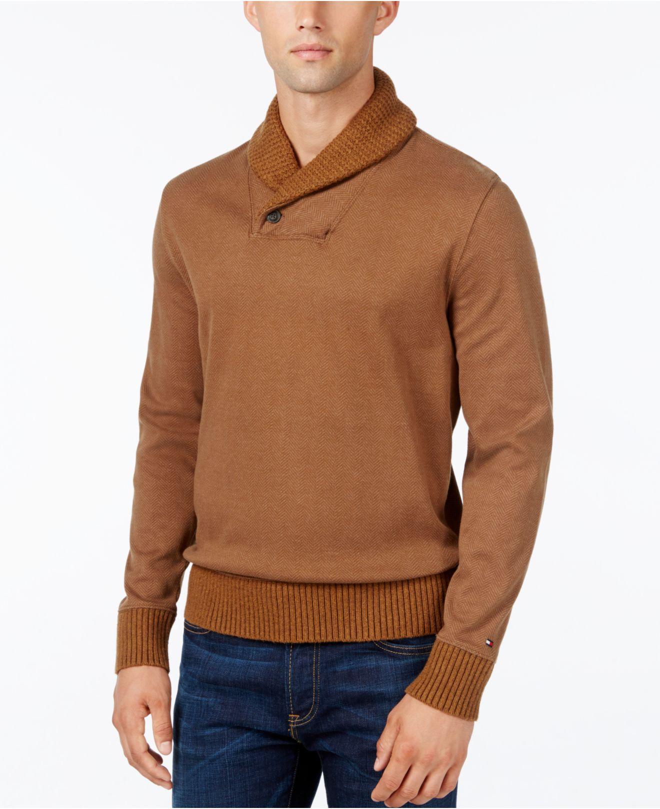 Lyst - Tommy hilfiger Men's Shawl-collar Jacquard Sweater in Brown for ...