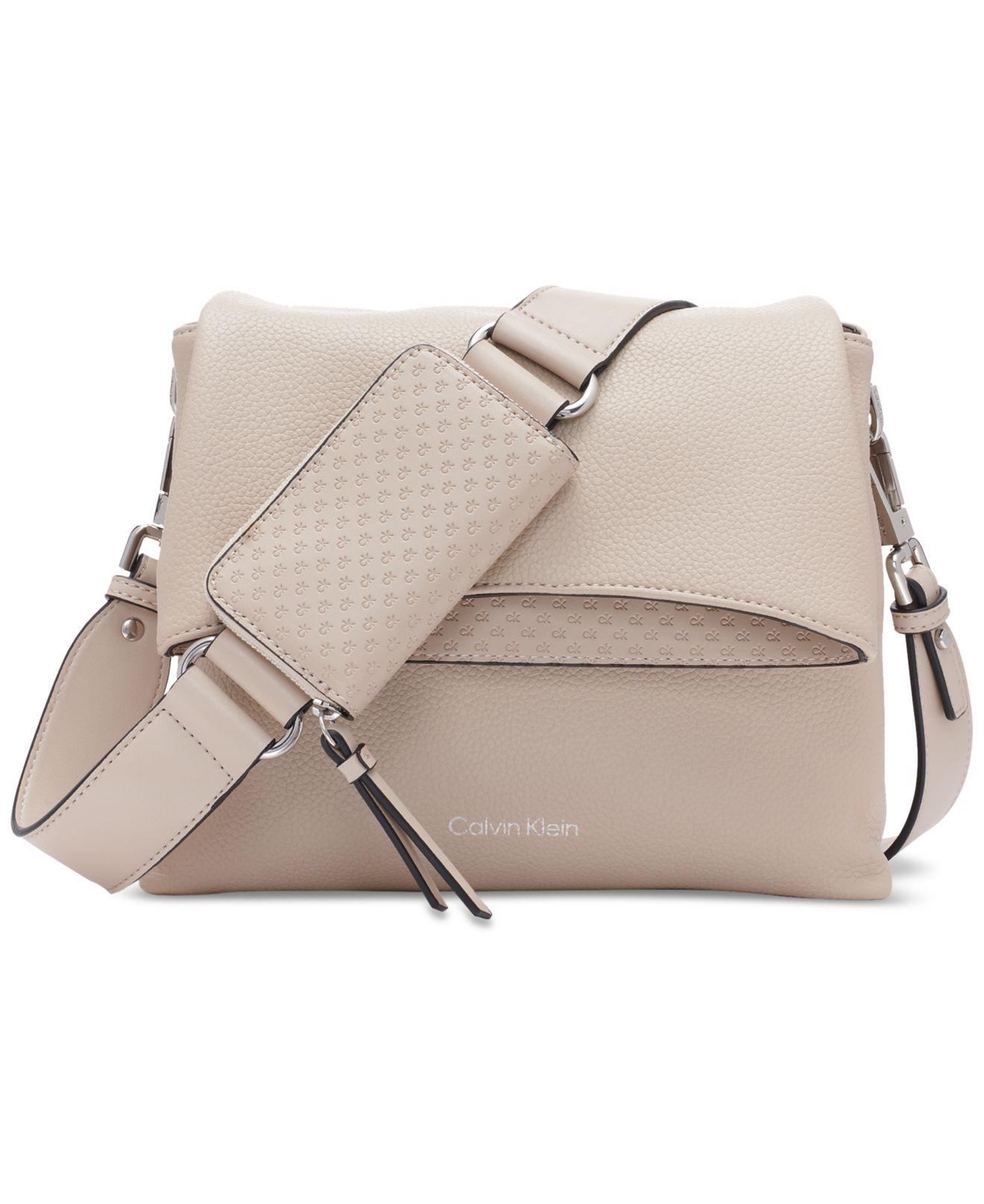 Calvin Klein Chrome Embossed Signature Small Crossbody in Natural | Lyst