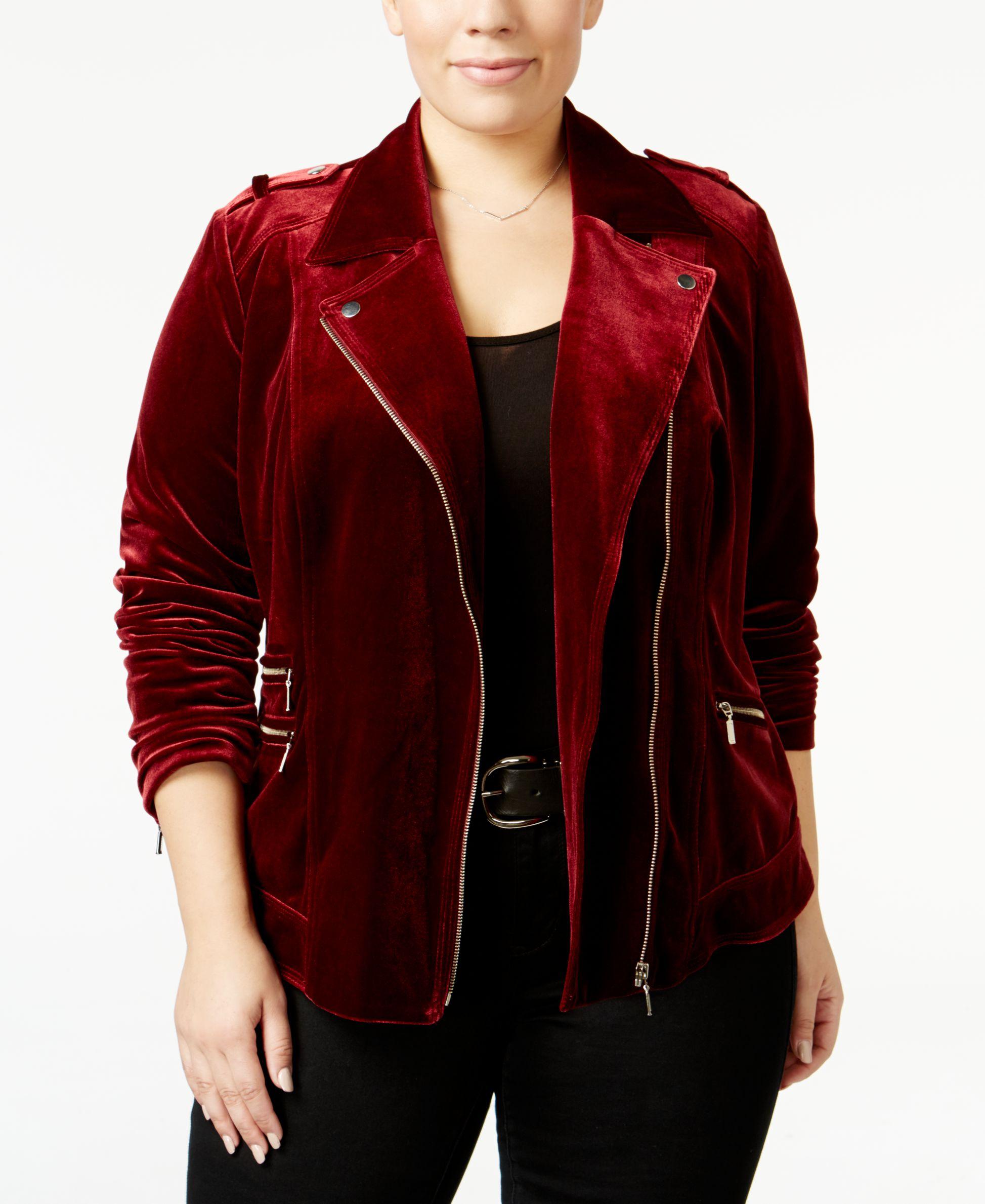 INC International Concepts Plus Size Velvet Moto Jacket, Only At Macy's in  Red | Lyst