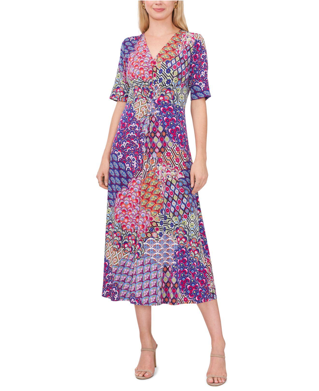 Msk Mixed-print Twist-front Midi Dress in Purple | Lyst