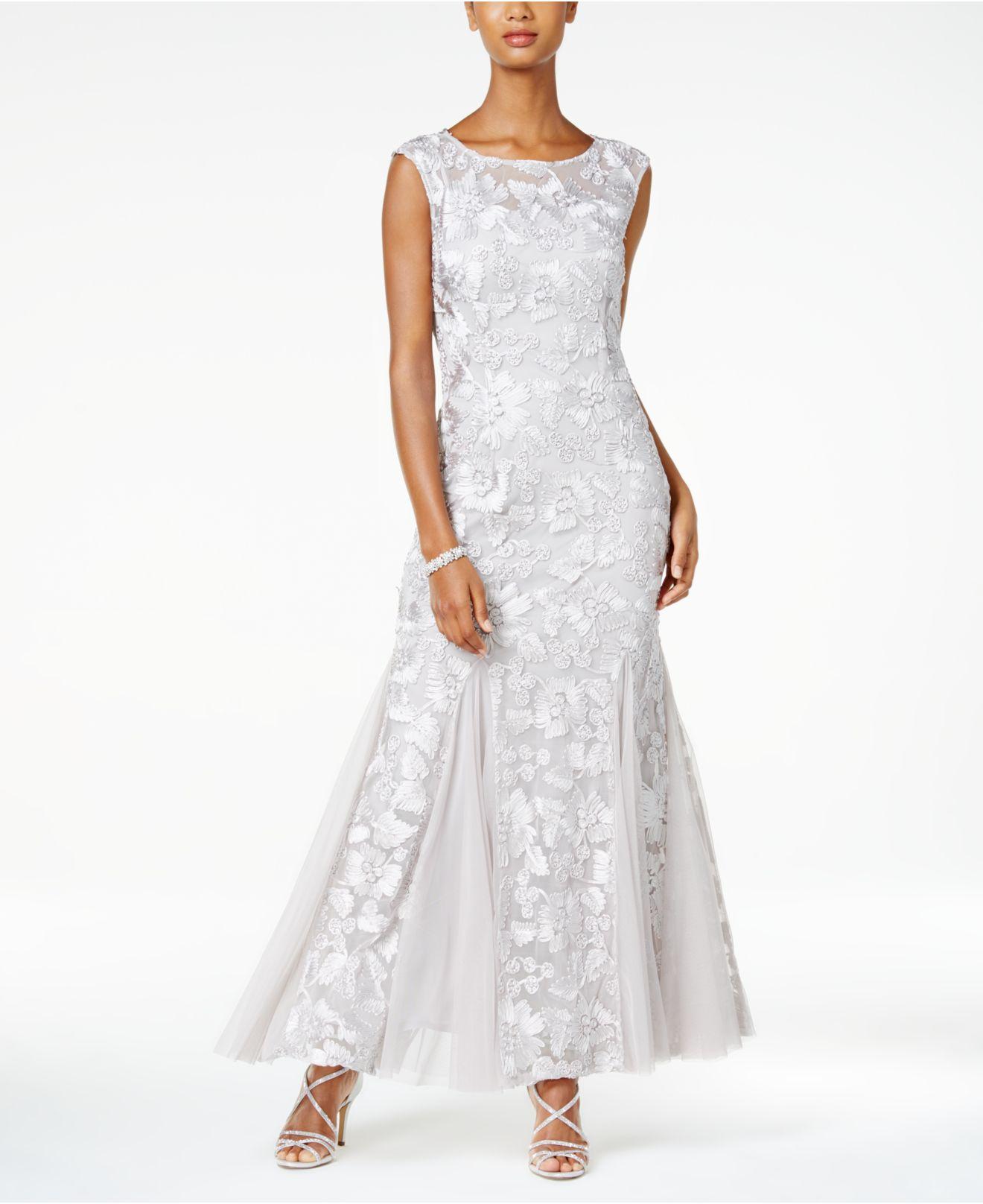 alex evenings petite embroidered illusion gown