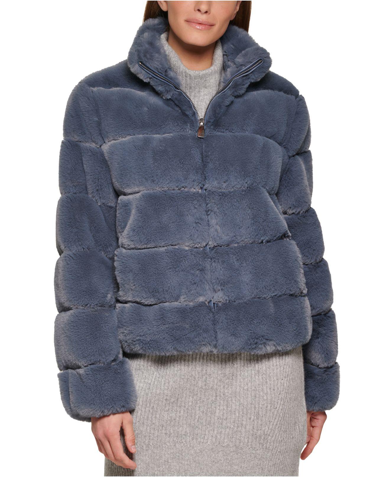 Calvin Klein Faux-fur Coat in Blue | Lyst