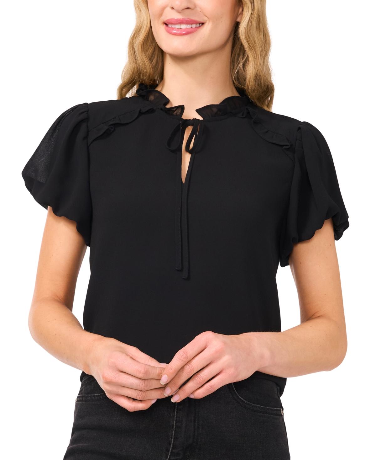 cece ruffle collar short sleeve blouse