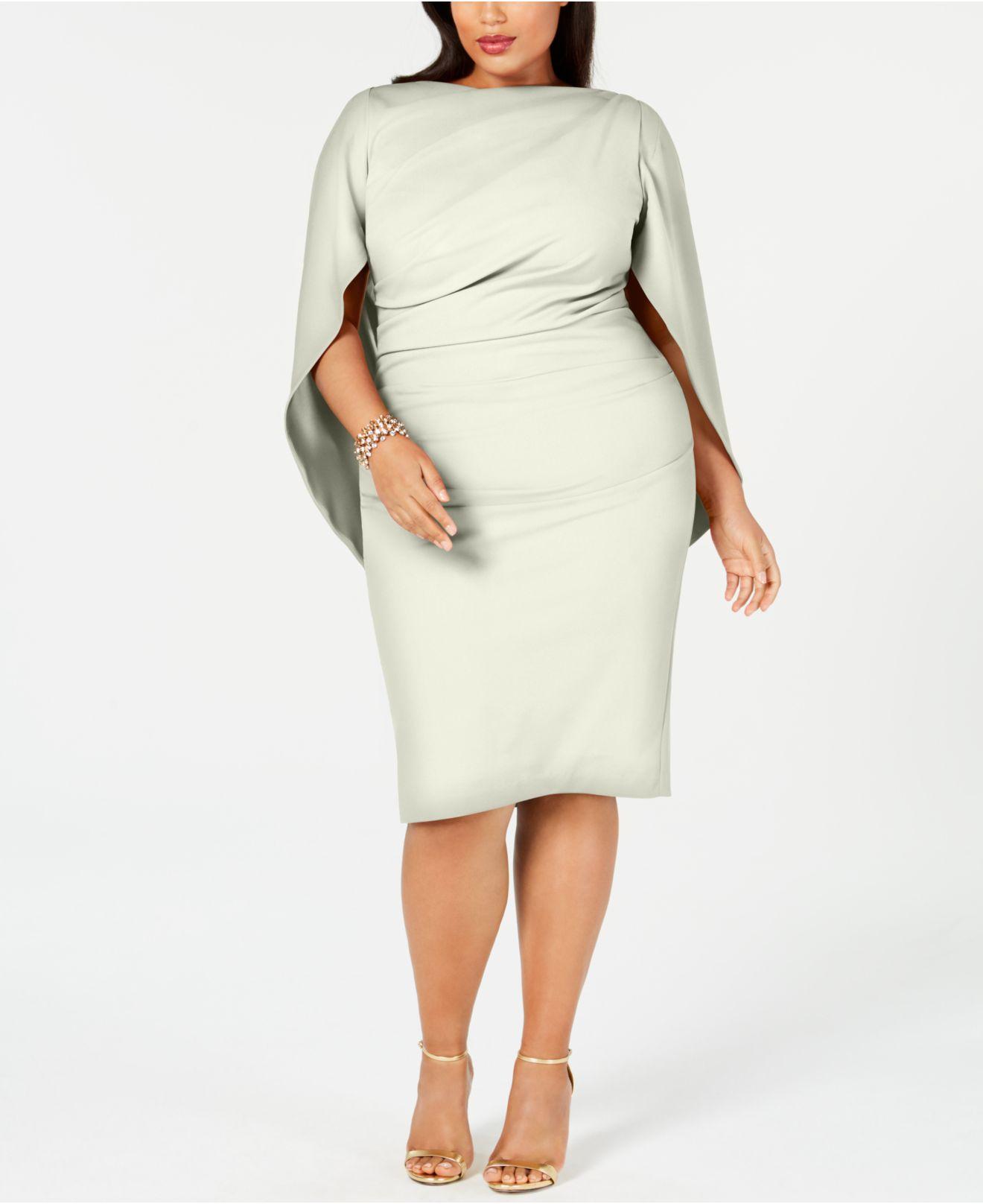 Betsy & Adam Plus Size Ruched Cape Dress in White | Lyst