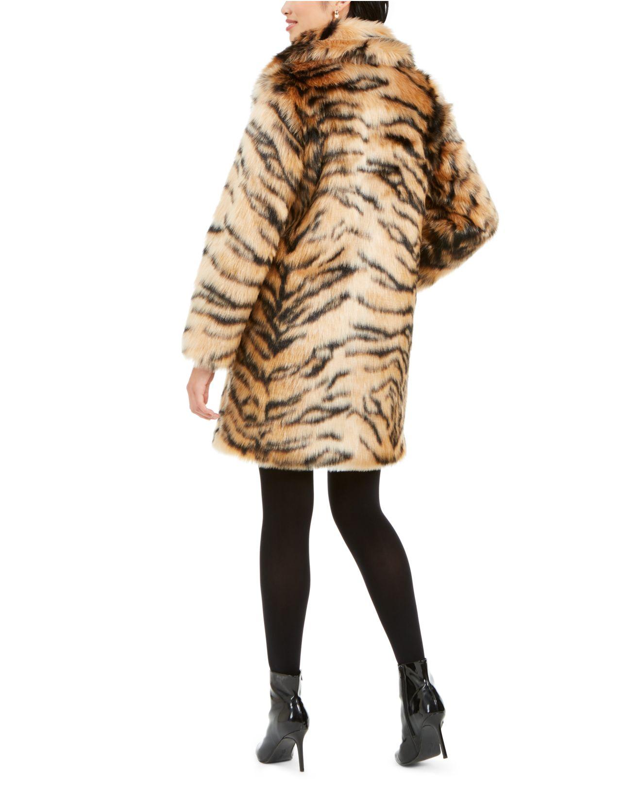 Kendall + Kylie Tiger-print Faux-fur Coat in Natural - Lyst