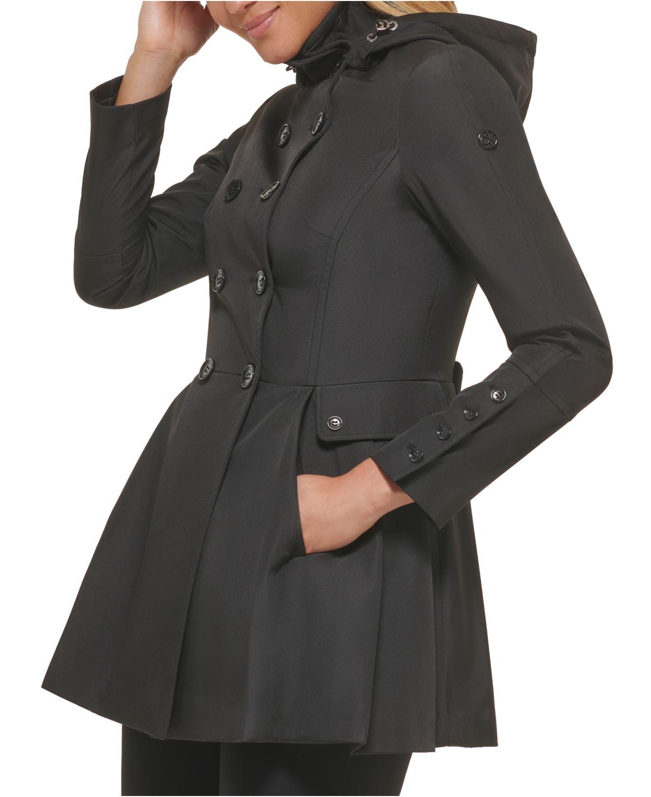 Calvin Klein Water Resistant Hooded Double-breasted Skirted Raincoat in  Black | Lyst