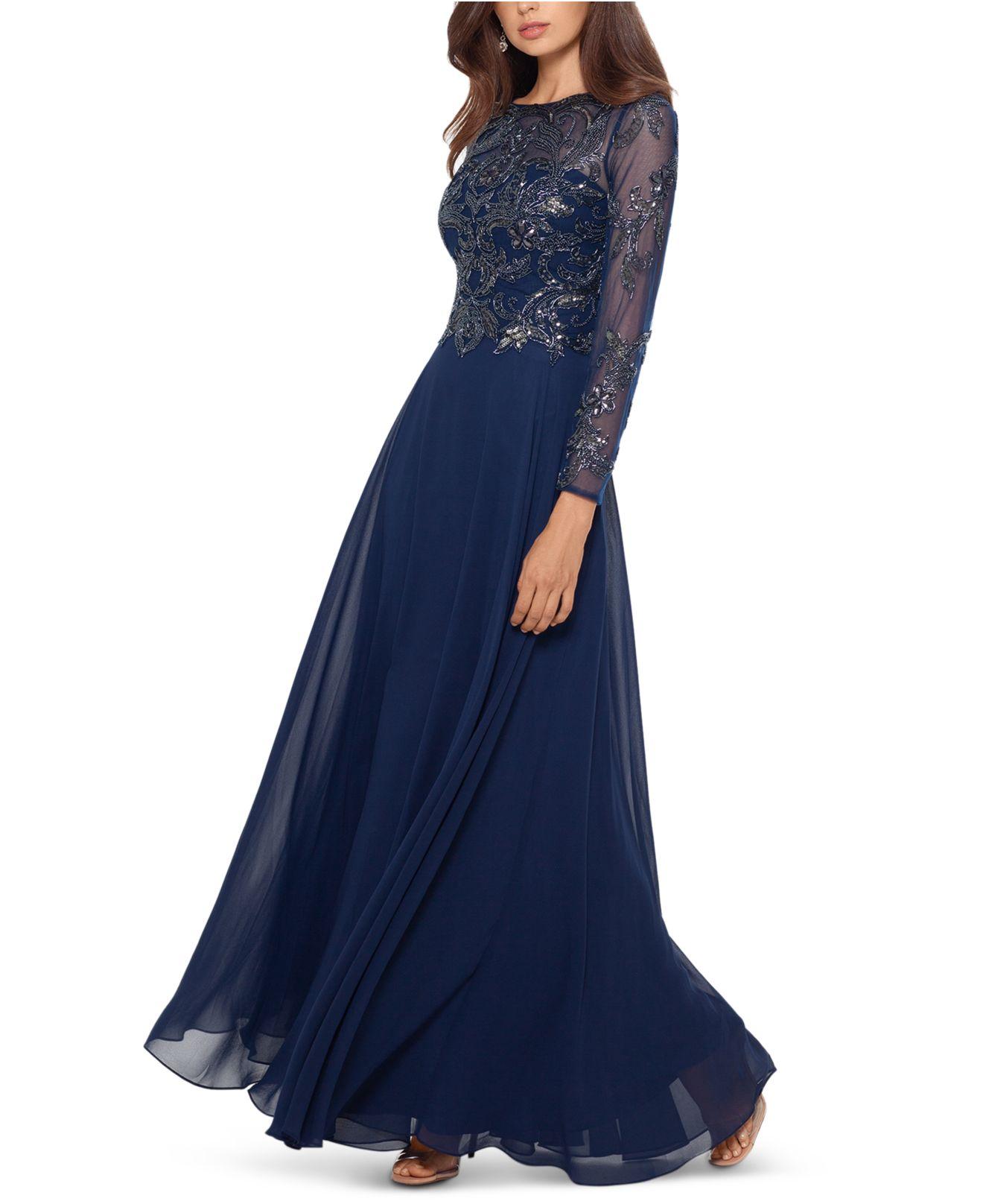 Xscape Chiffon Petite Mesh-sleeve 