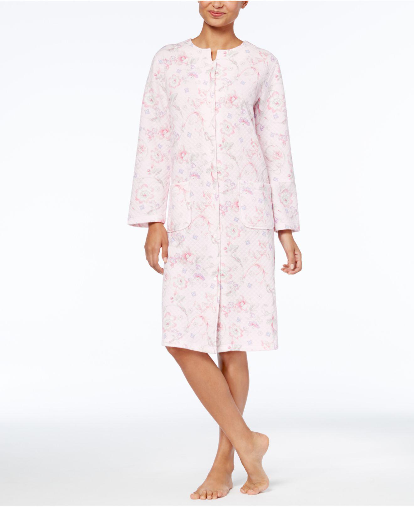 Miss Elaine Printed Knit Snap-front Robe in Pink | Lyst
