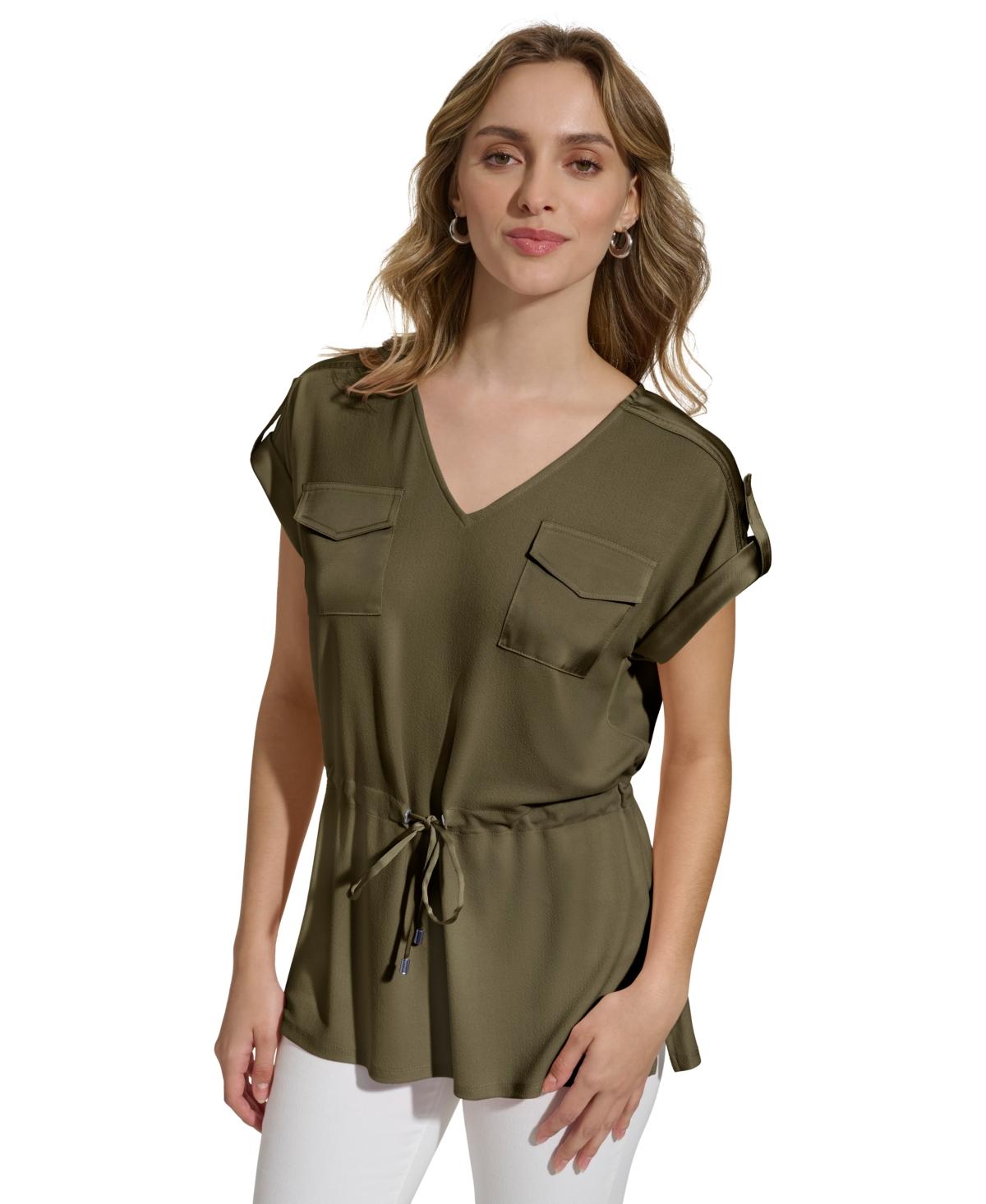 Calvin Klein Shortsleeve Drawstring Top in Green Lyst