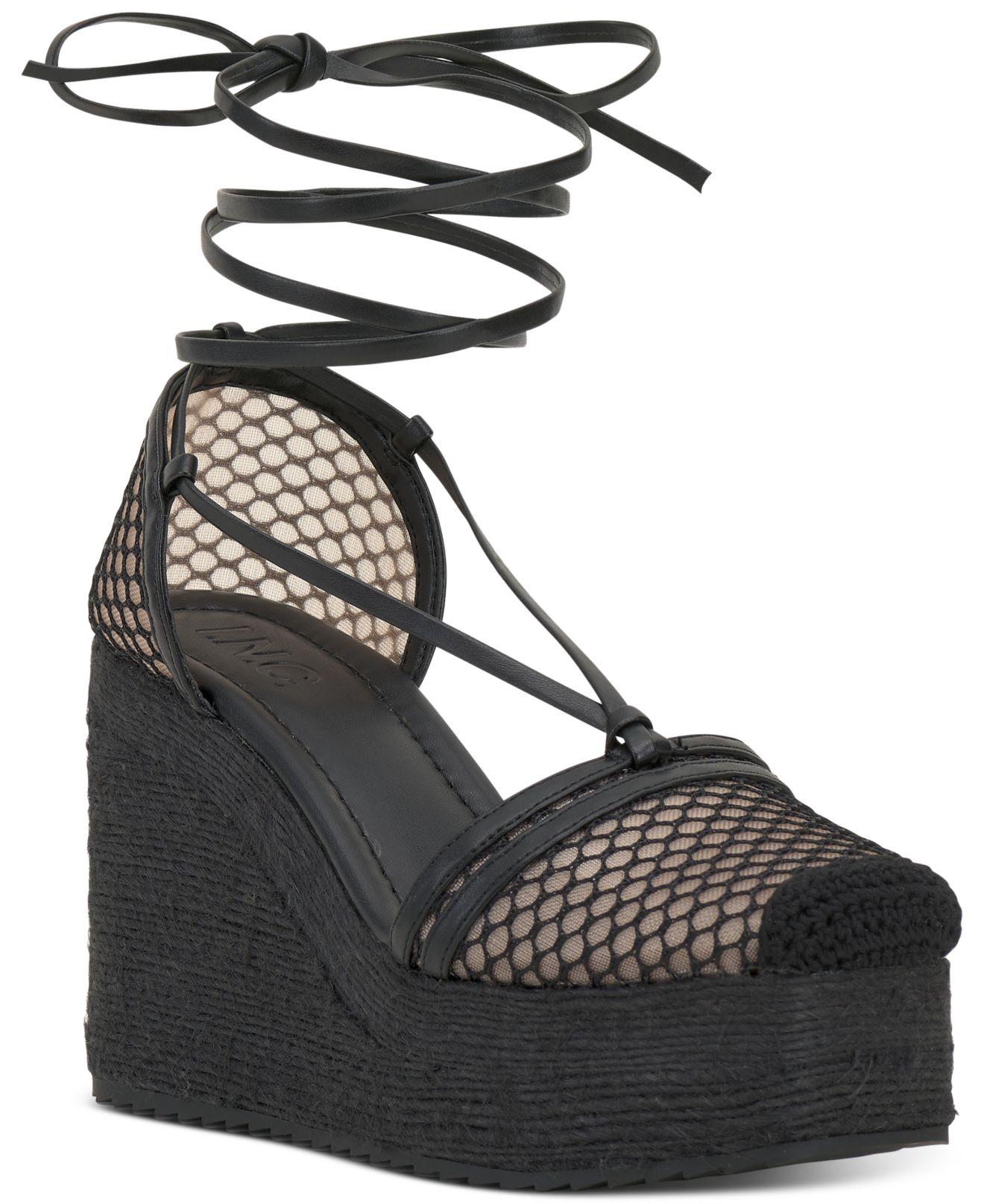Black Lace Up Wedge Sandals (Sexy)