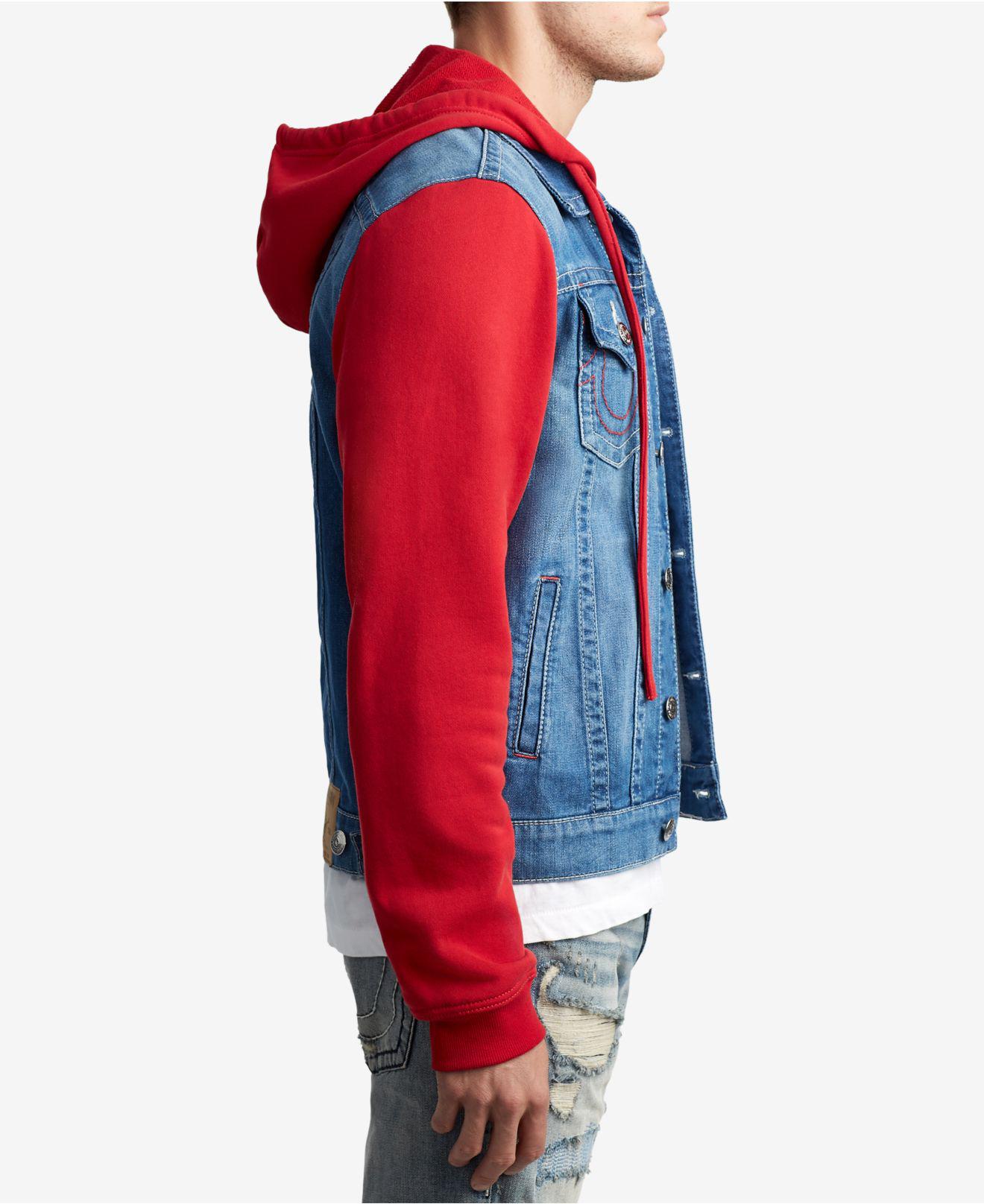 True Religion Cotton Fleece Denim Jacket in Red Blue (Blue) for Men Lyst