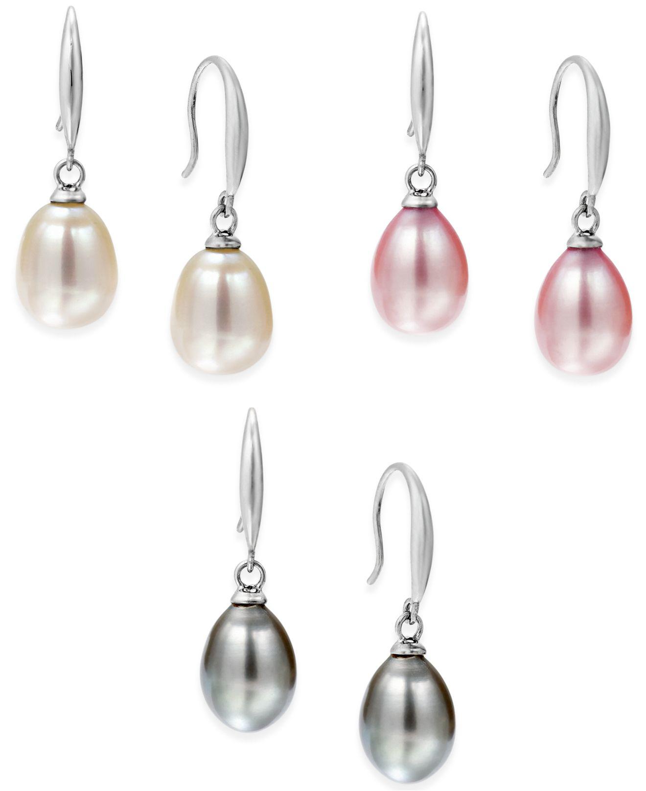 Macy's Cultured Freshwater Pearl Earring Set In Sterling Silver (7-1 ...