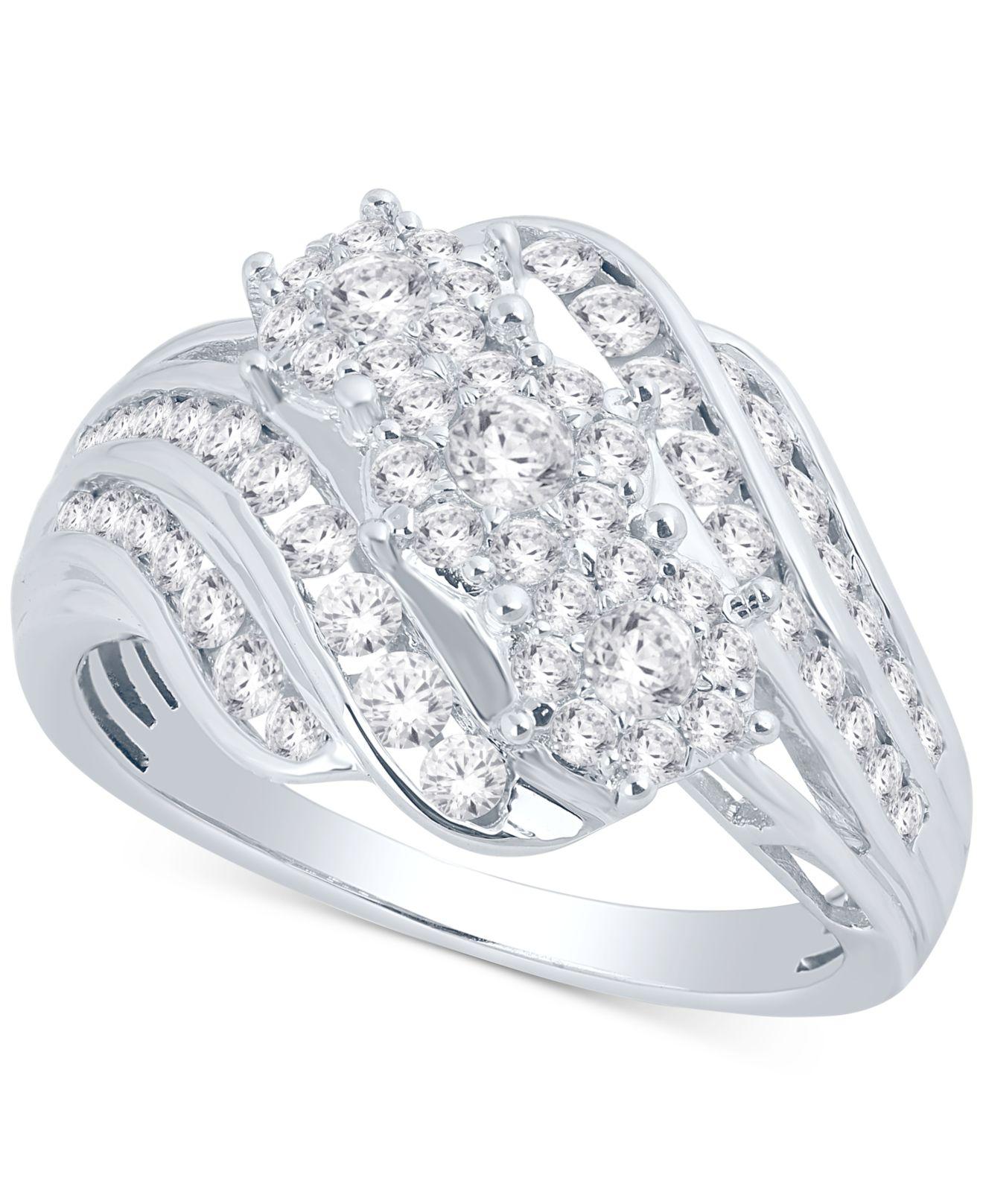 Macy's Diamond Three-stone Cluster Ring (1 Ct. T.w.) - Lyst