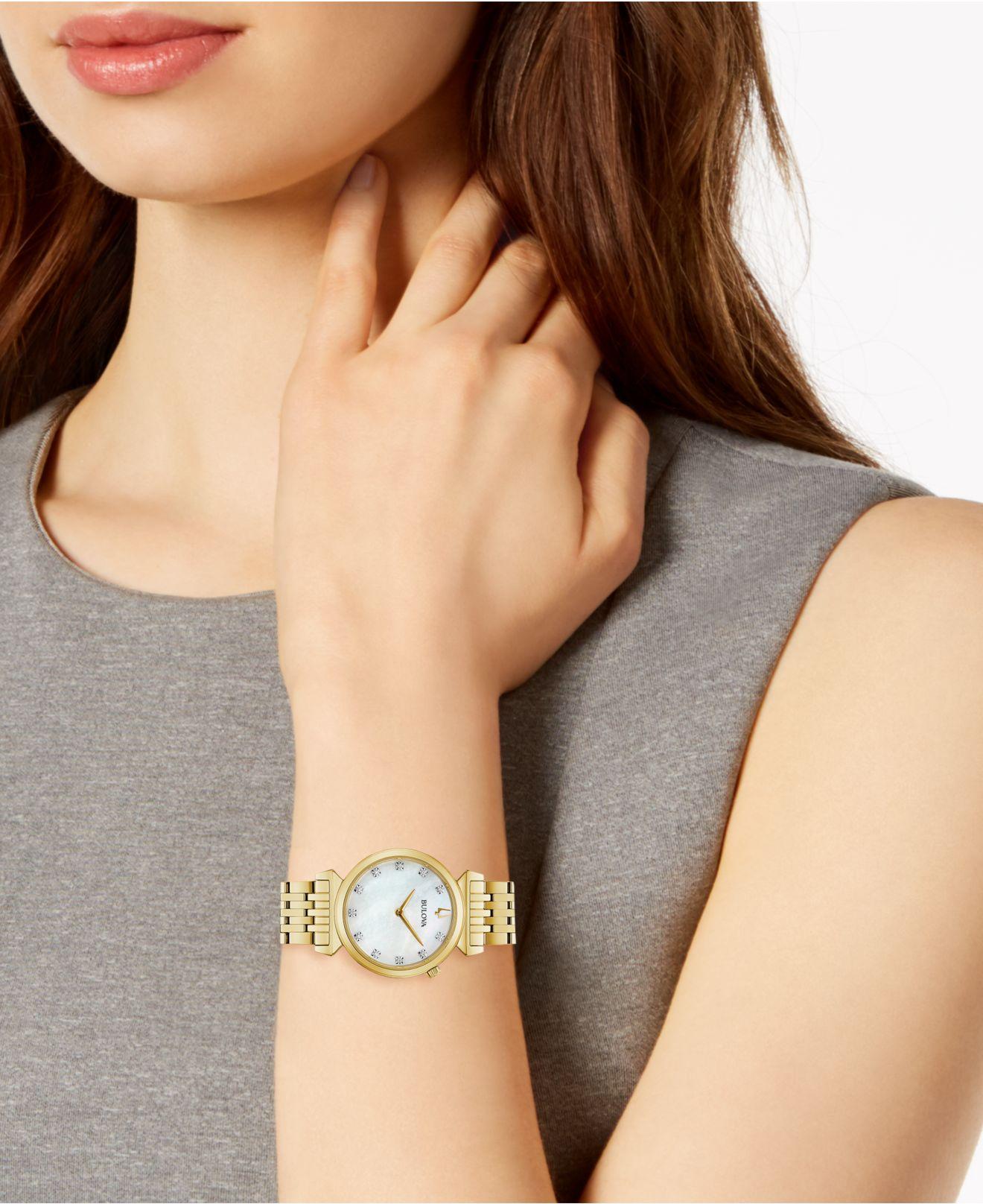 Bulova Regatta Diamond-accent Gold-tone Stainless Steel Bracelet Watch 30mm  in Metallic | Lyst