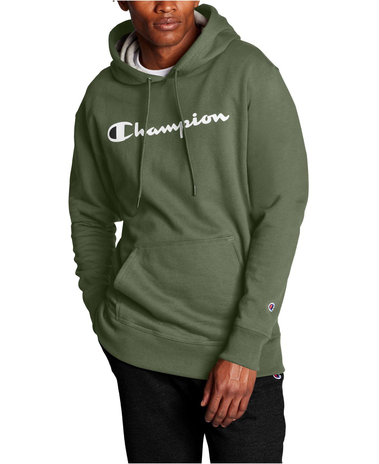 Champion Fleece Script Logo Powerblend Hoodie in Cargo Olive (Green ...