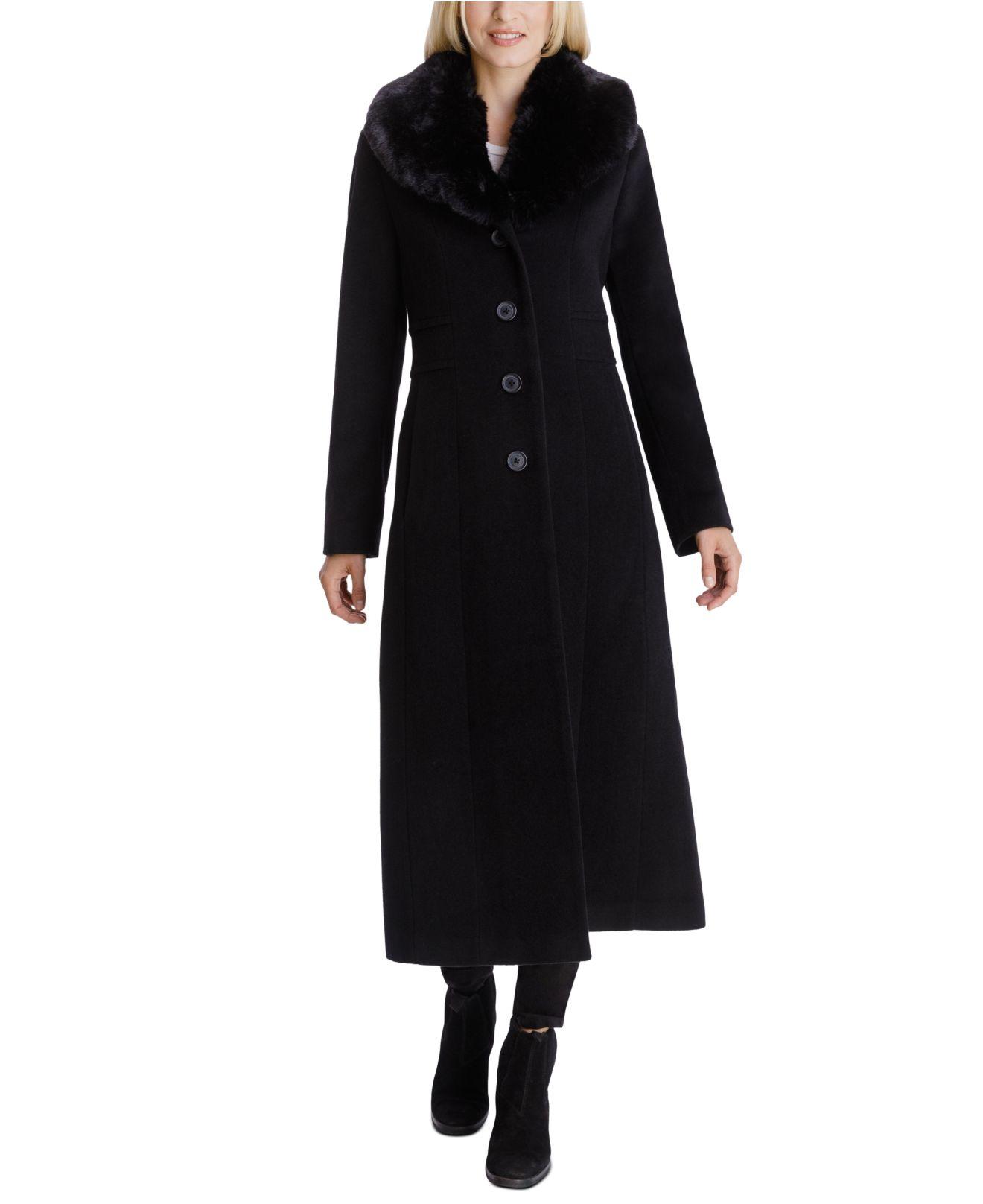 faux fur collar maxi coat